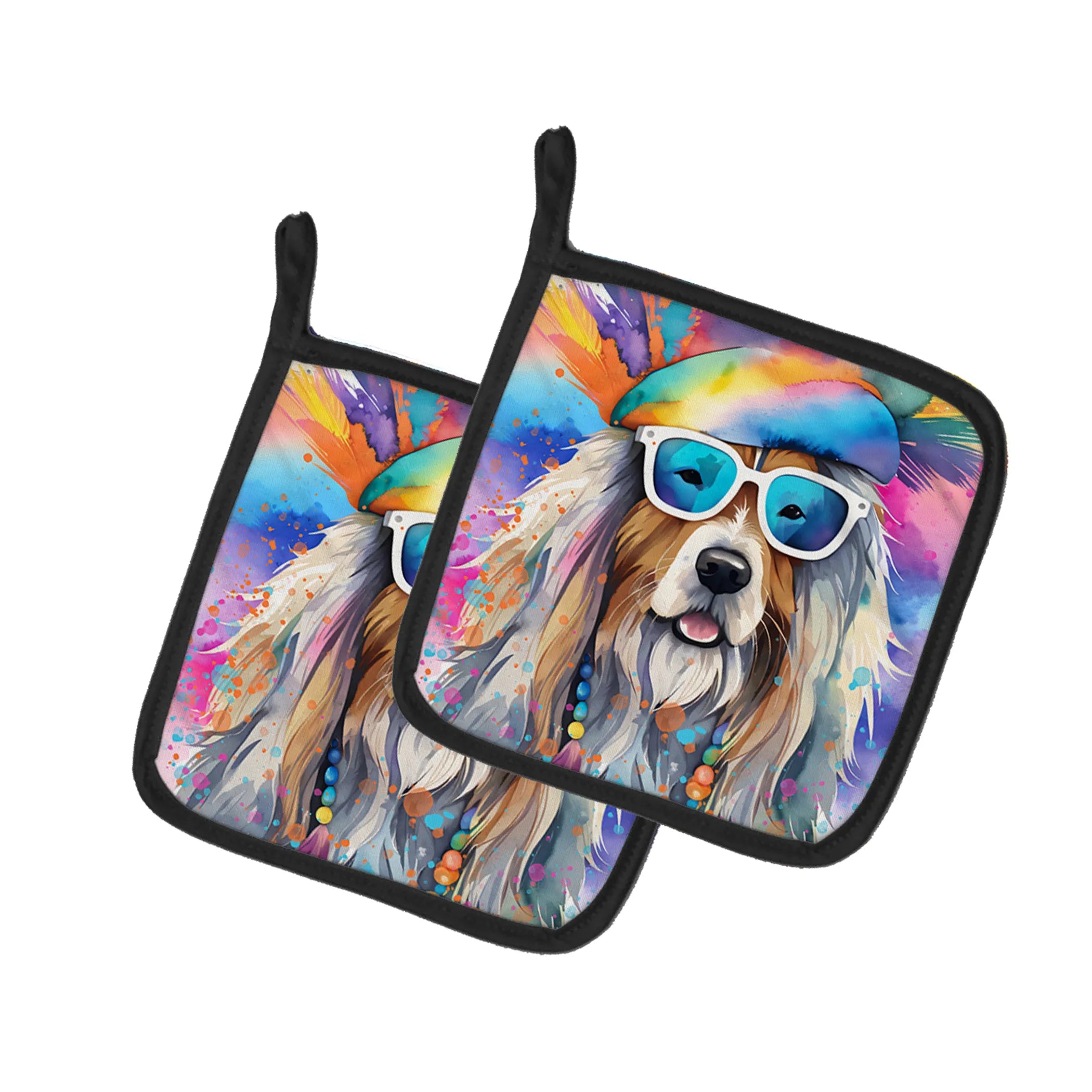 Hippie Dawg Pair of Pot Holders - Size: 7.5HX7.5W | Pack Of: 1 | Collection name: Hippie dawg