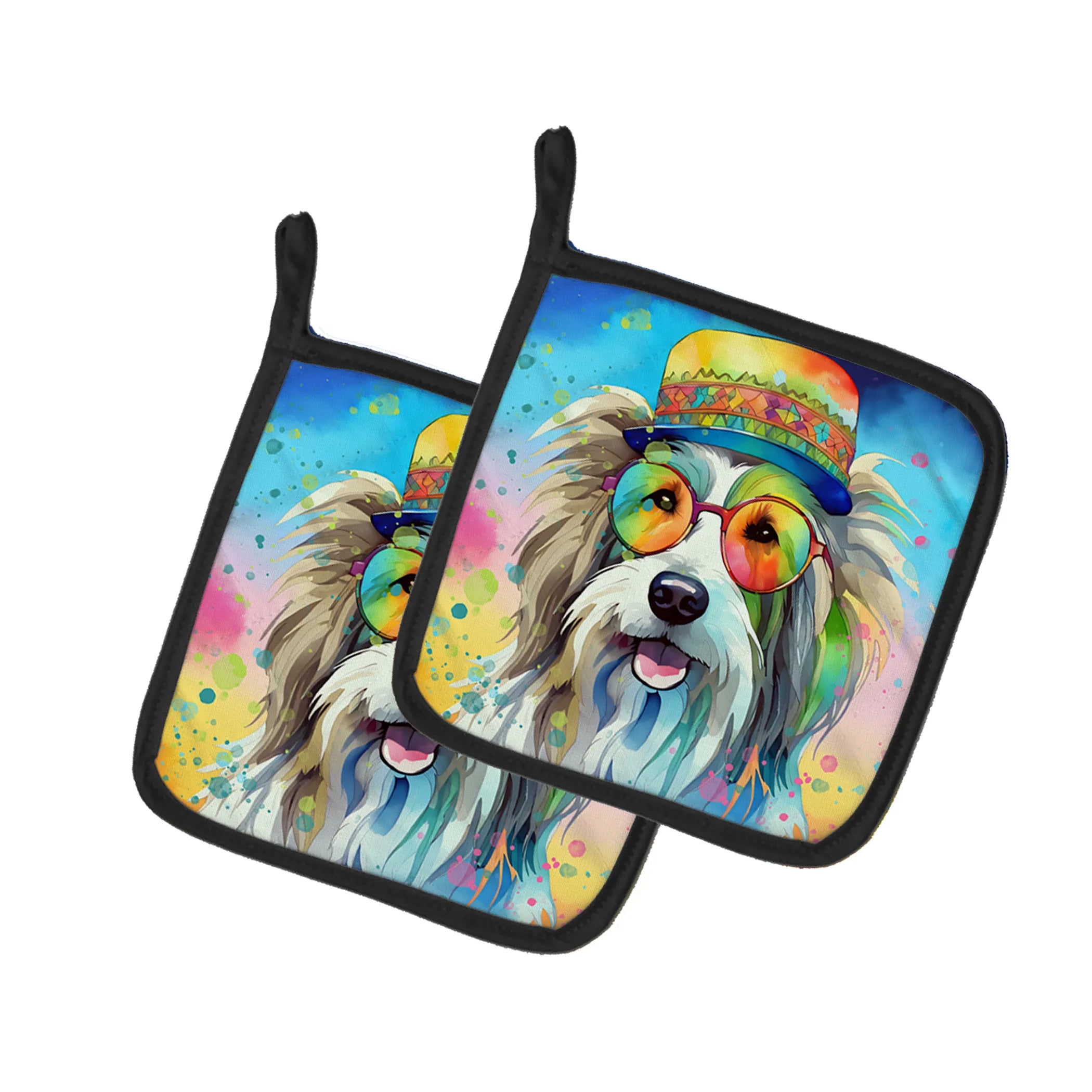 Hippie Dawg Pair of Pot Holders - Size: 7.5HX7.5W | Pack Of: 1 | Collection name: Hippie dawg