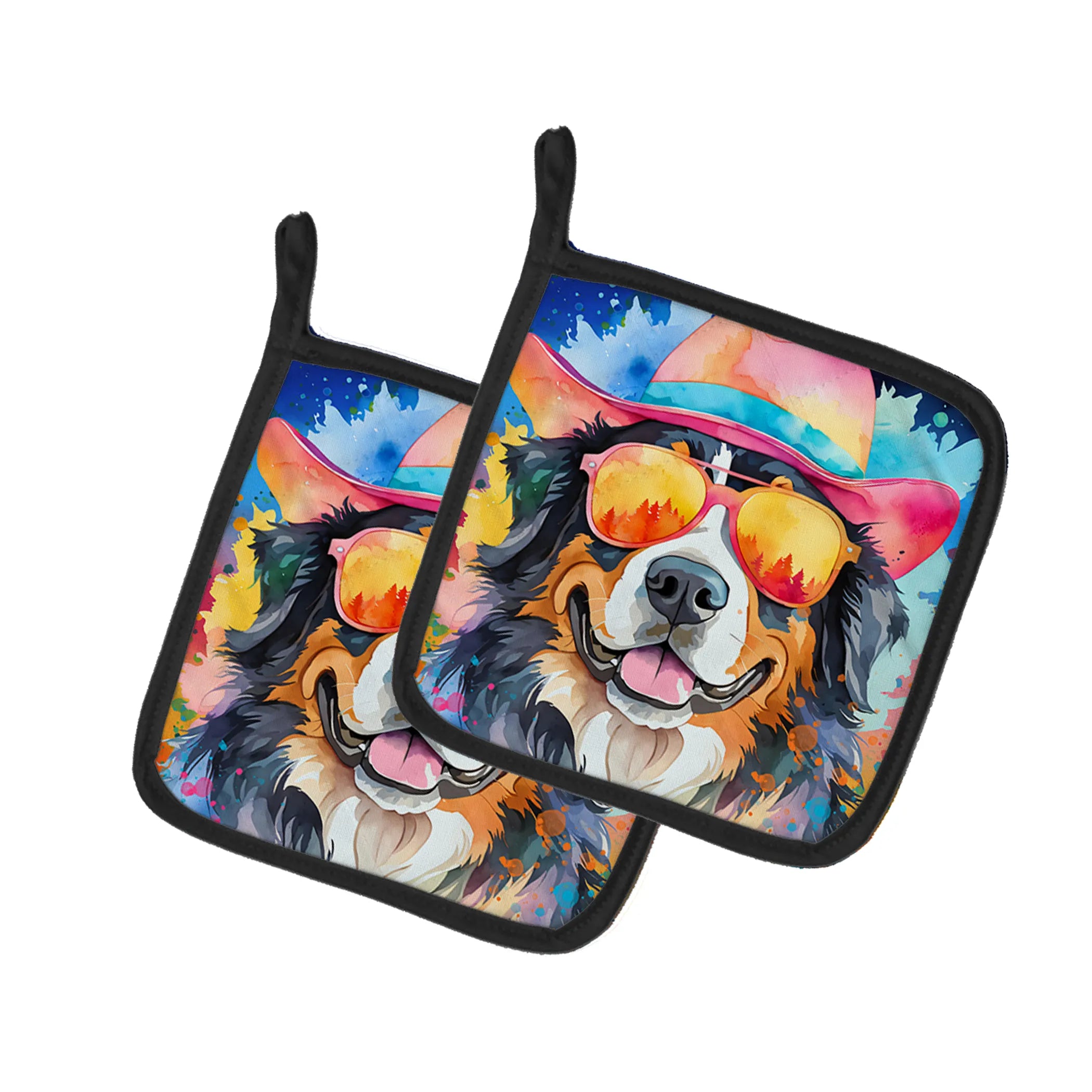 Hippie Dawg Pair of Pot Holders - Size: 7.5HX7.5W | Pack Of: 1 | Collection name: Hippie dawg