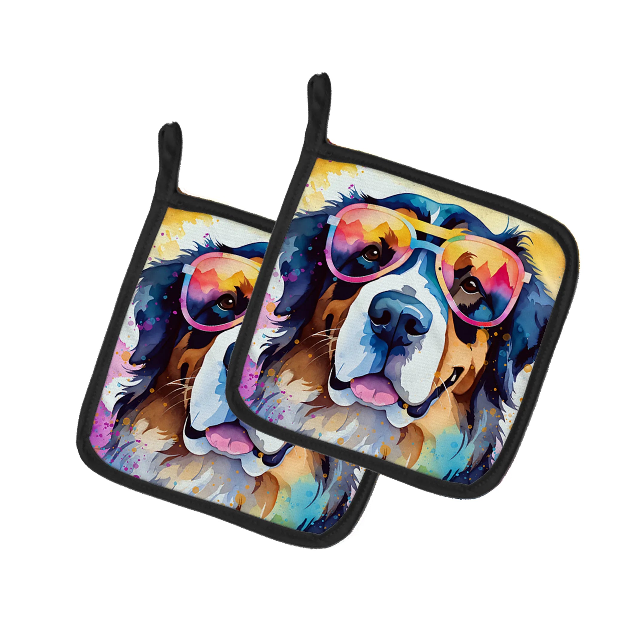 Hippie Dawg Pair of Pot Holders - Size: 7.5HX7.5W | Pack Of: 1 | Collection name: Hippie dawg