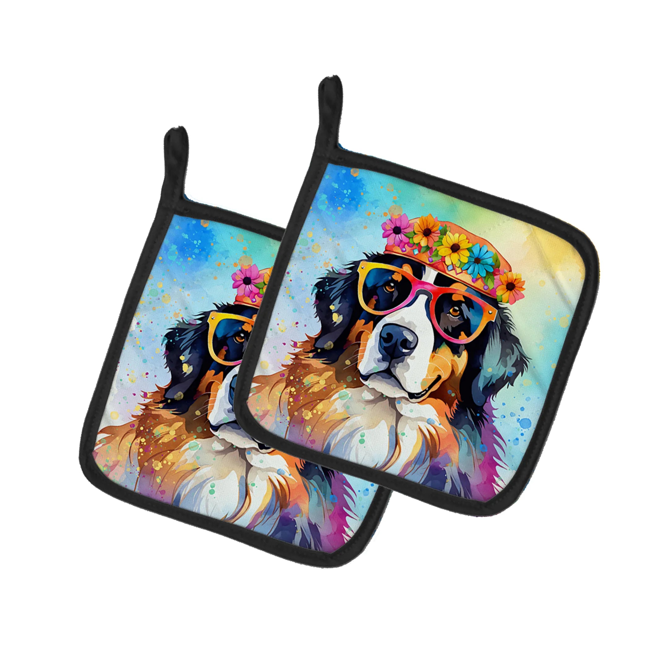 Hippie Dawg Pair of Pot Holders - Size: 7.5HX7.5W | Pack Of: 1 | Collection name: Hippie dawg