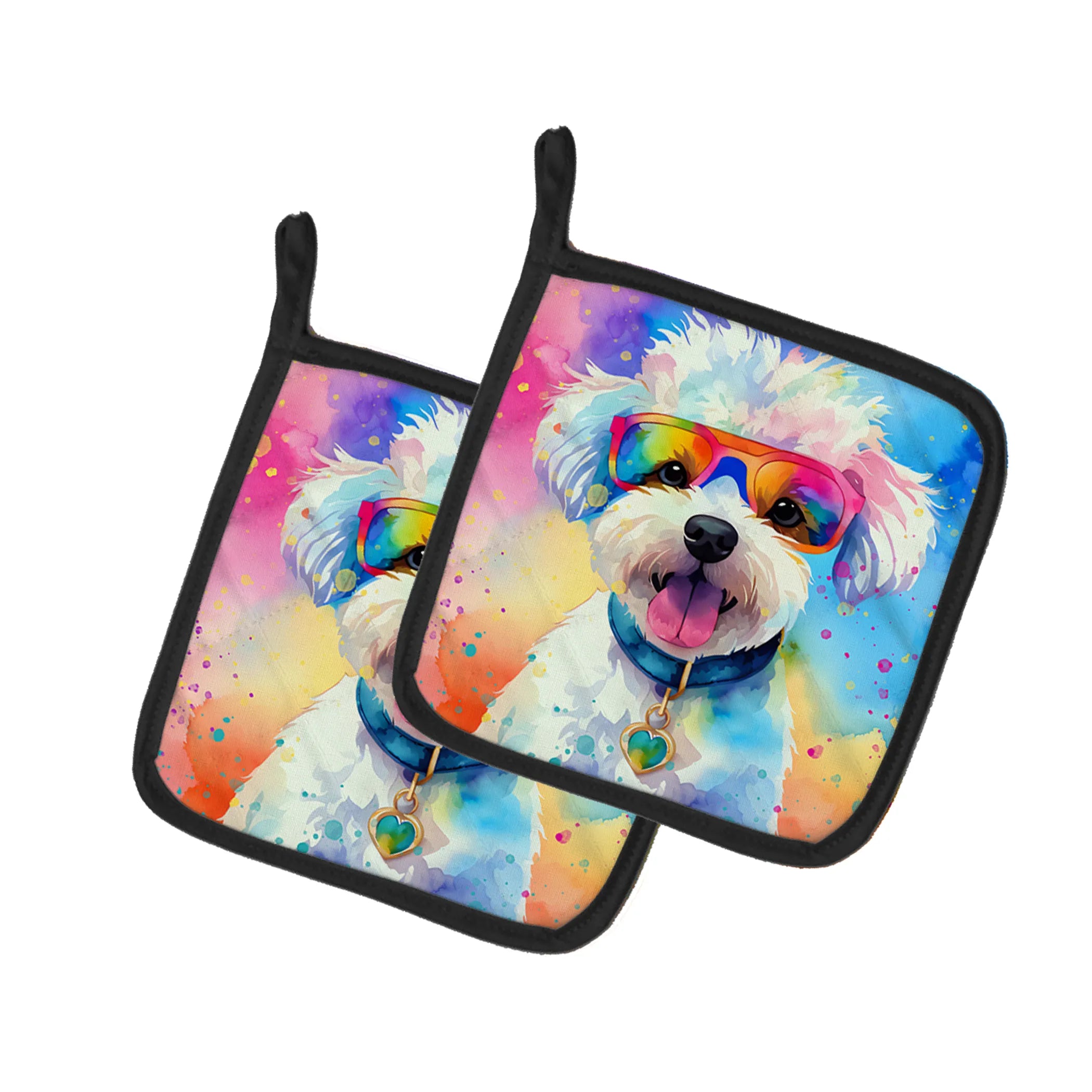 Hippie Dawg Pair of Pot Holders - Size: 7.5HX7.5W | Pack Of: 1 | Collection name: Hippie dawg