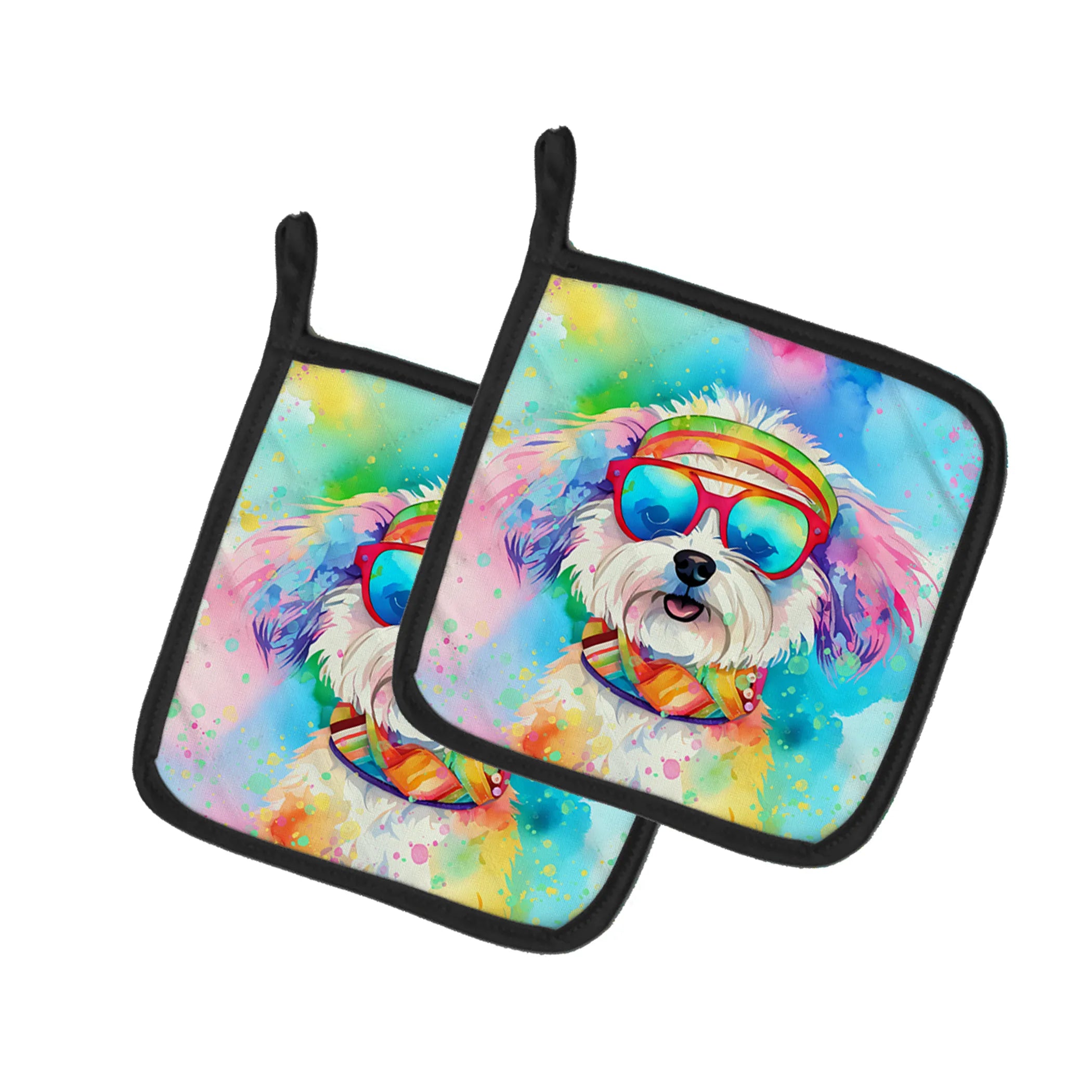 Hippie Dawg Pair of Pot Holders - Size: 7.5HX7.5W | Pack Of: 1 | Collection name: Hippie dawg