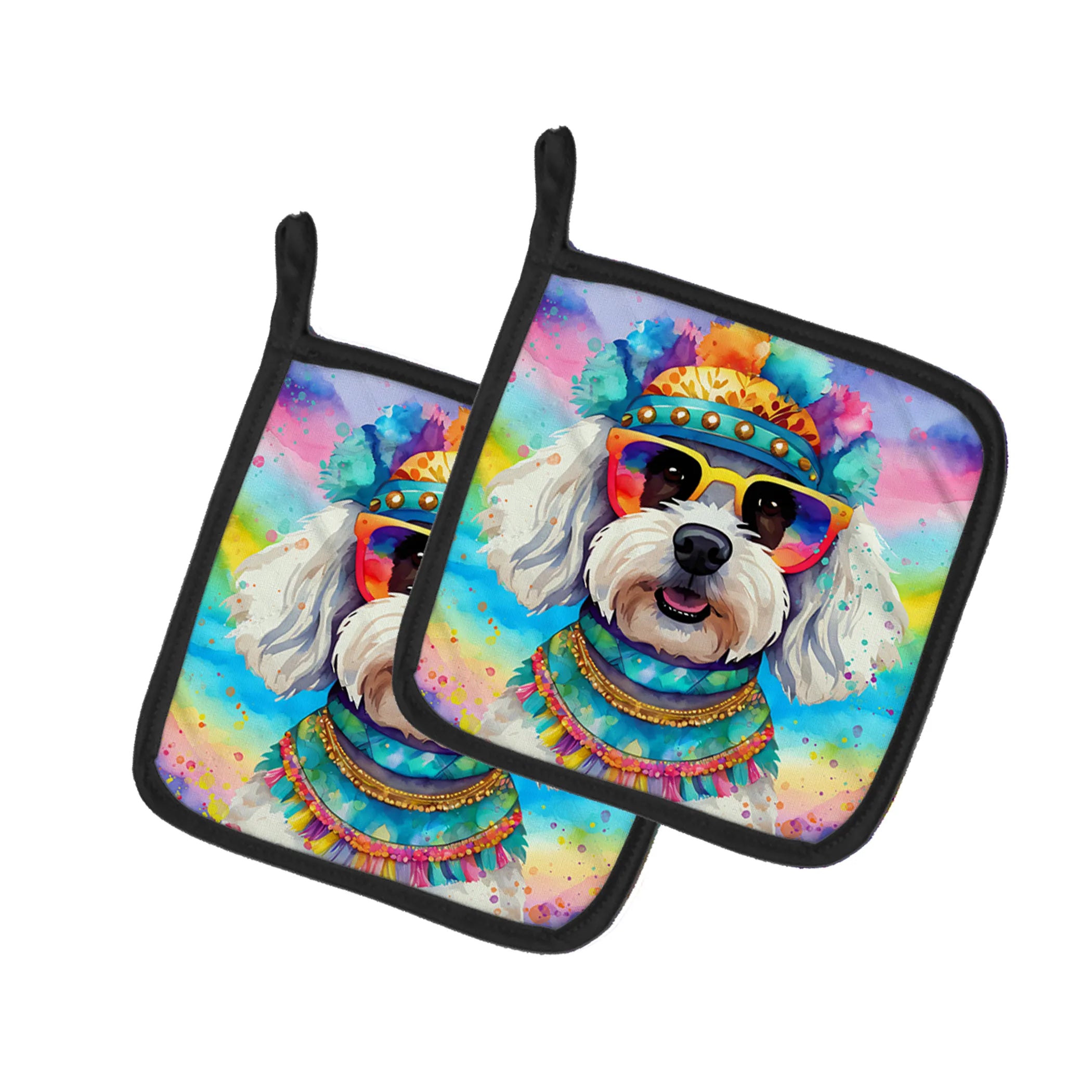 Hippie Dawg Pair of Pot Holders - Size: 7.5HX7.5W | Pack Of: 1 | Collection name: Hippie dawg