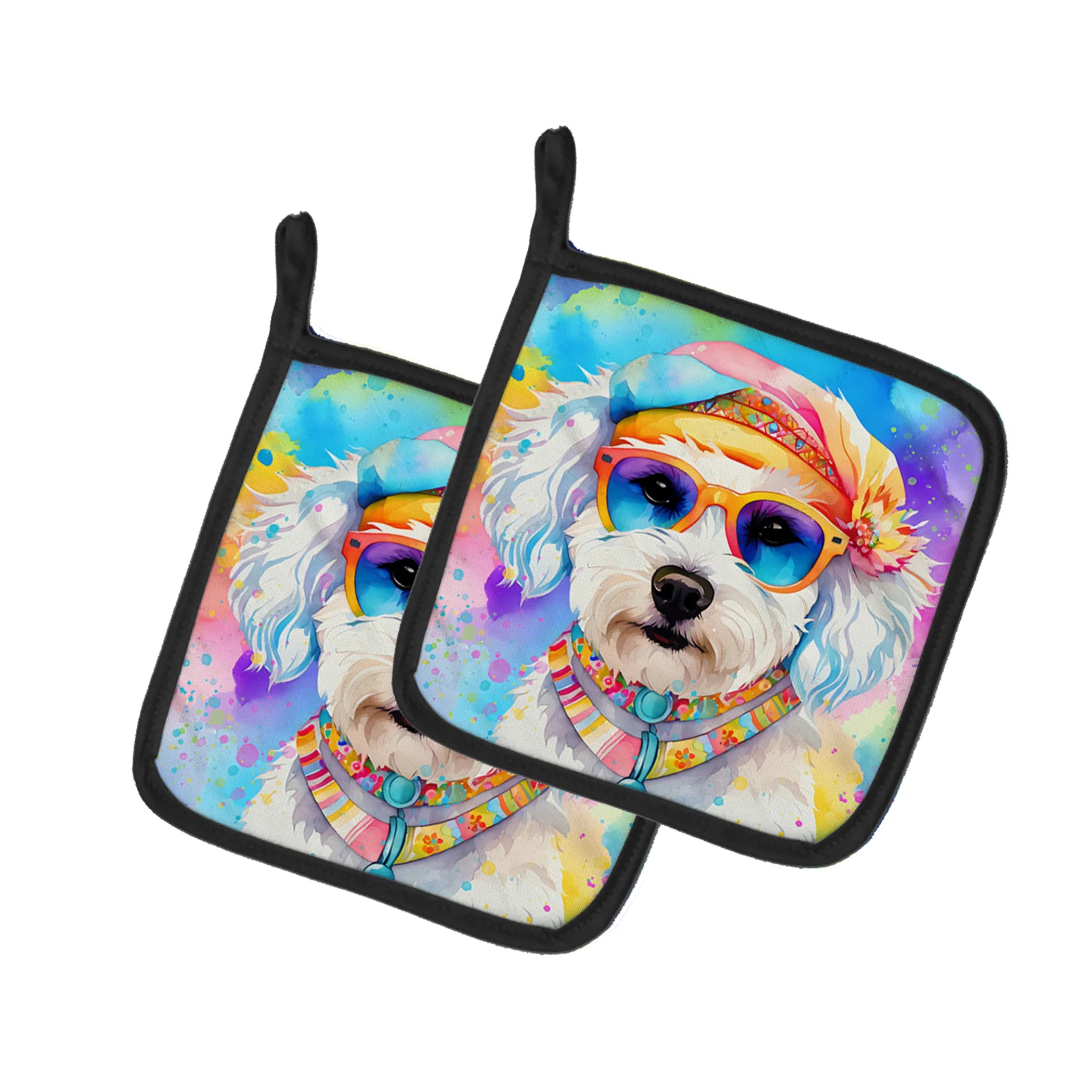 Hippie Dawg Pair of Pot Holders - Size: 7.5HX7.5W | Pack Of: 1 | Collection name: Hippie dawg