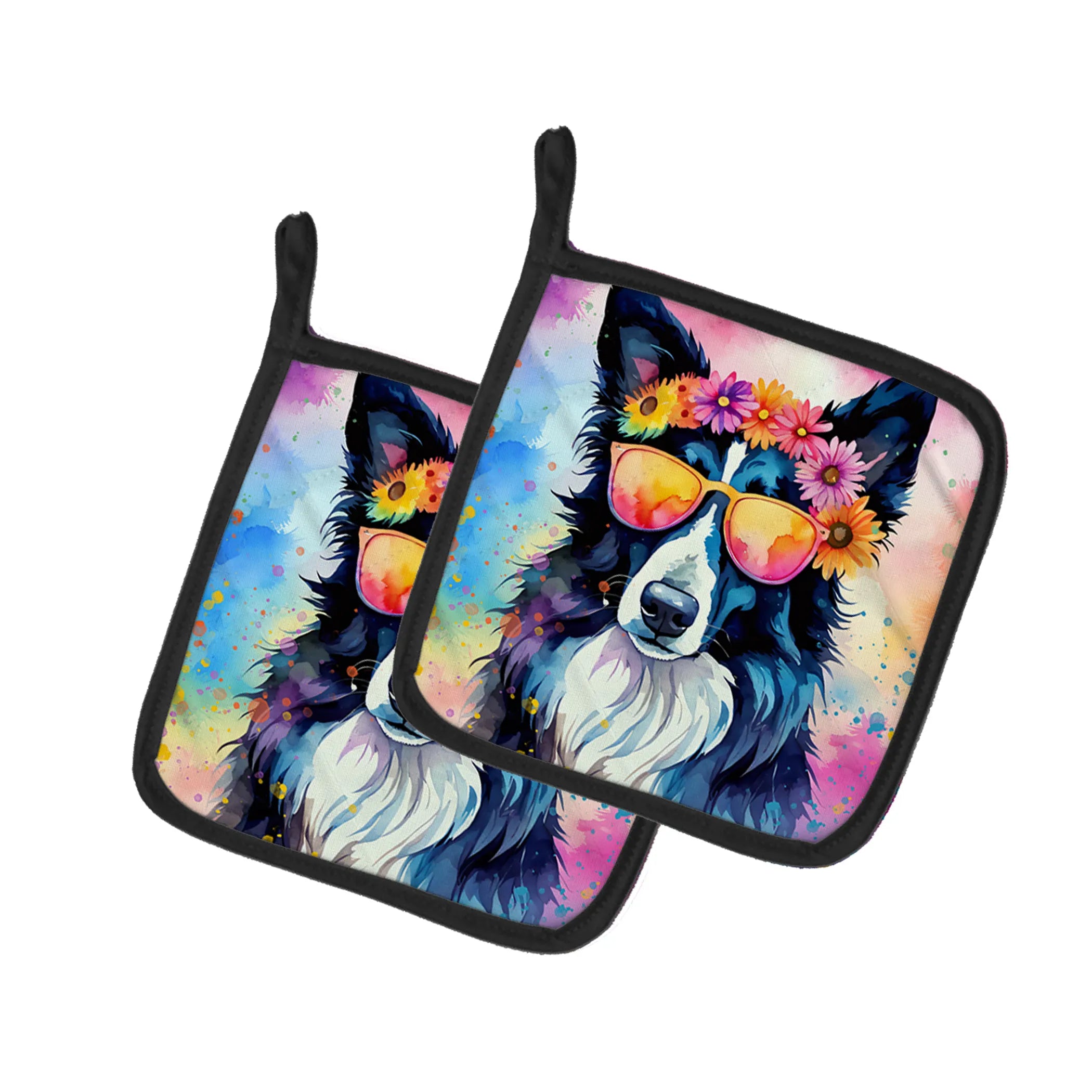 Hippie Dawg Pair of Pot Holders - Size: 7.5HX7.5W | Pack Of: 1 | Collection name: Hippie dawg