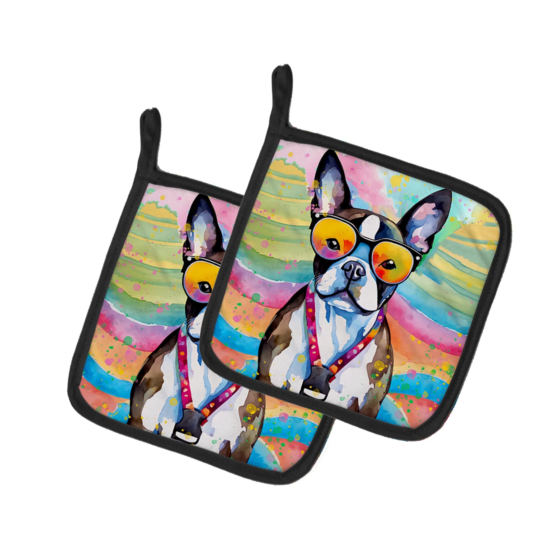 Hippie Dawg Pair of Pot Holders - Size: 7.5HX7.5W | Pack Of: 1 | Collection name: Hippie dawg
