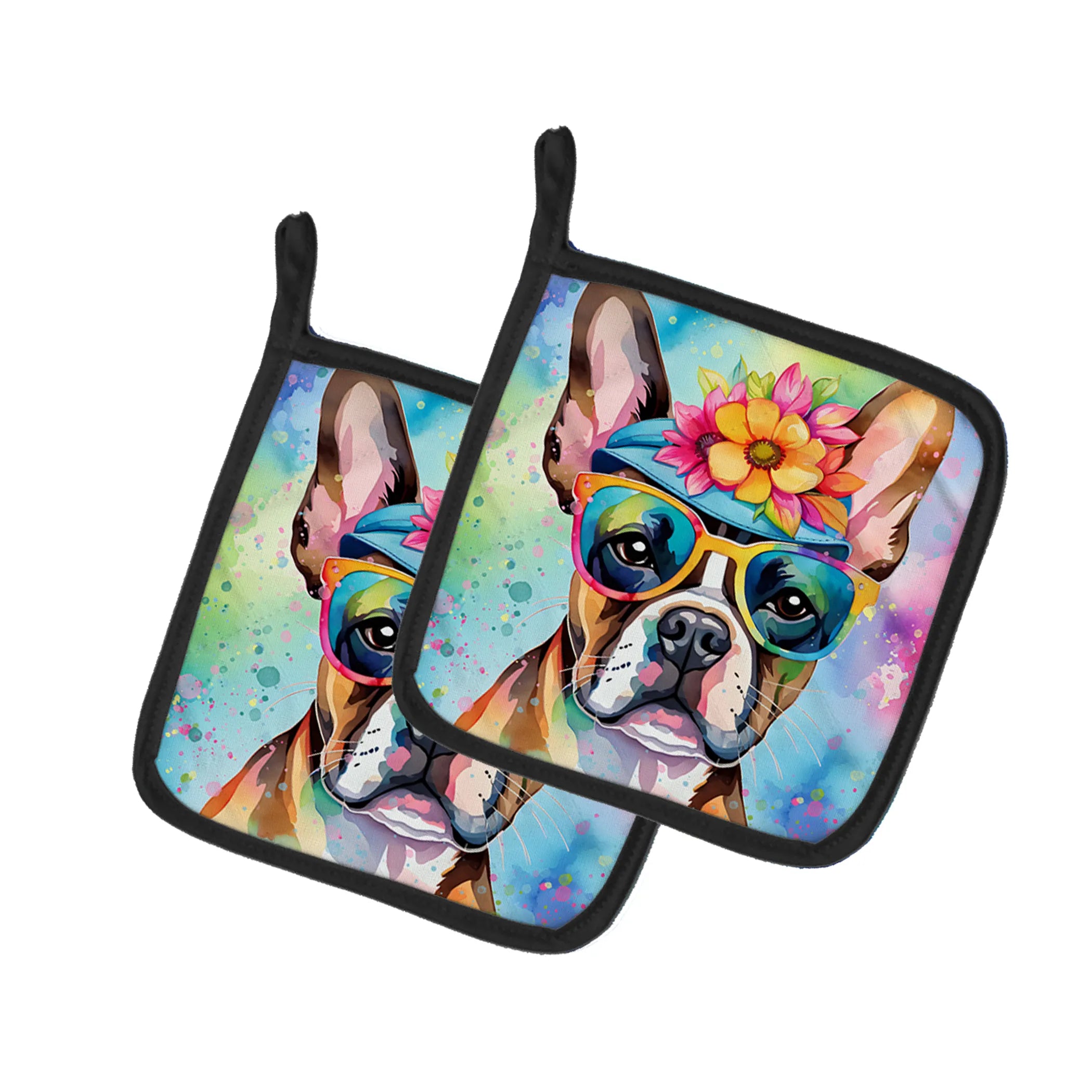Hippie Dawg Pair of Pot Holders - Size: 7.5HX7.5W | Pack Of: 1 | Collection name: Hippie dawg