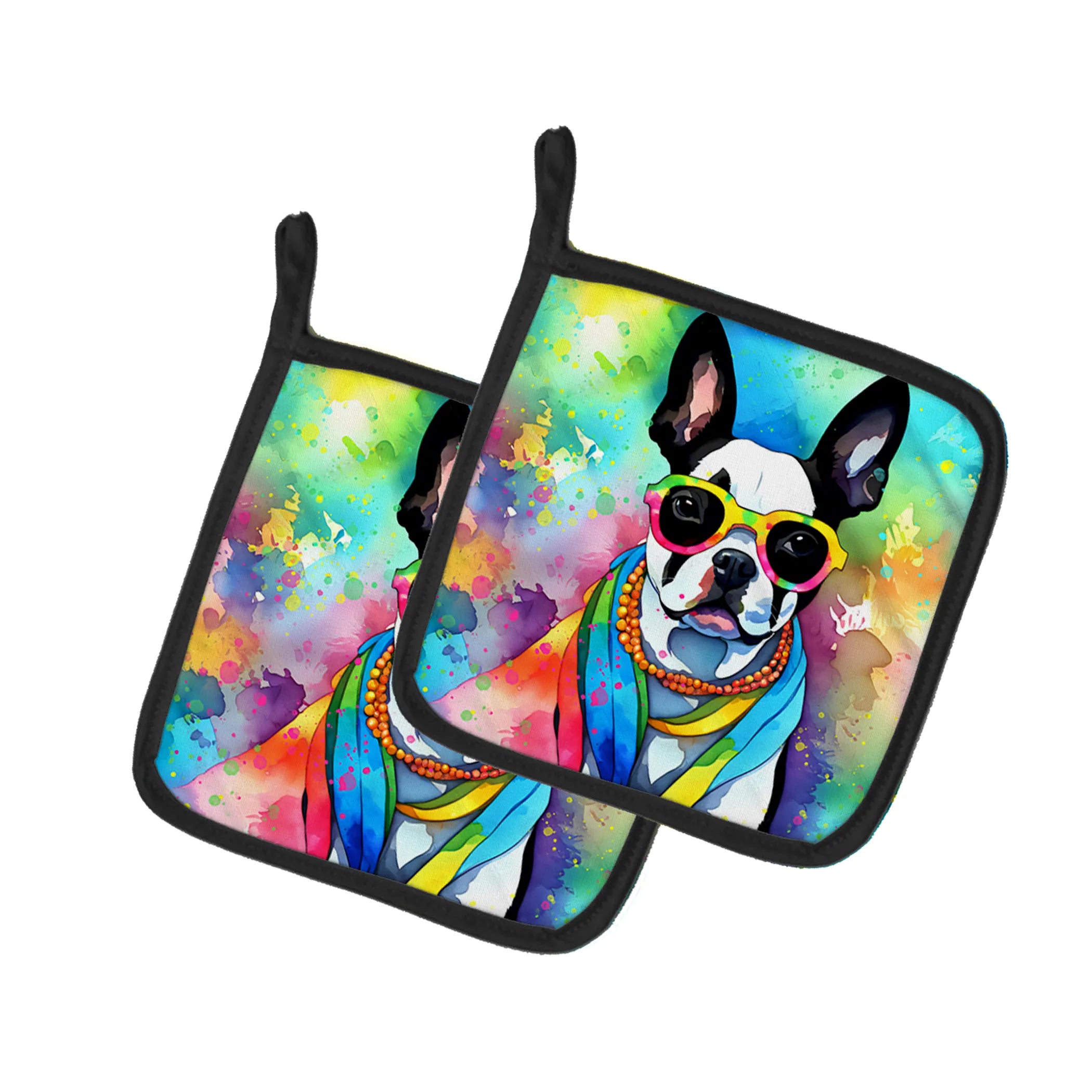 Hippie Dawg Pair of Pot Holders - Size: 7.5HX7.5W | Pack Of: 1 | Collection name: Hippie dawg