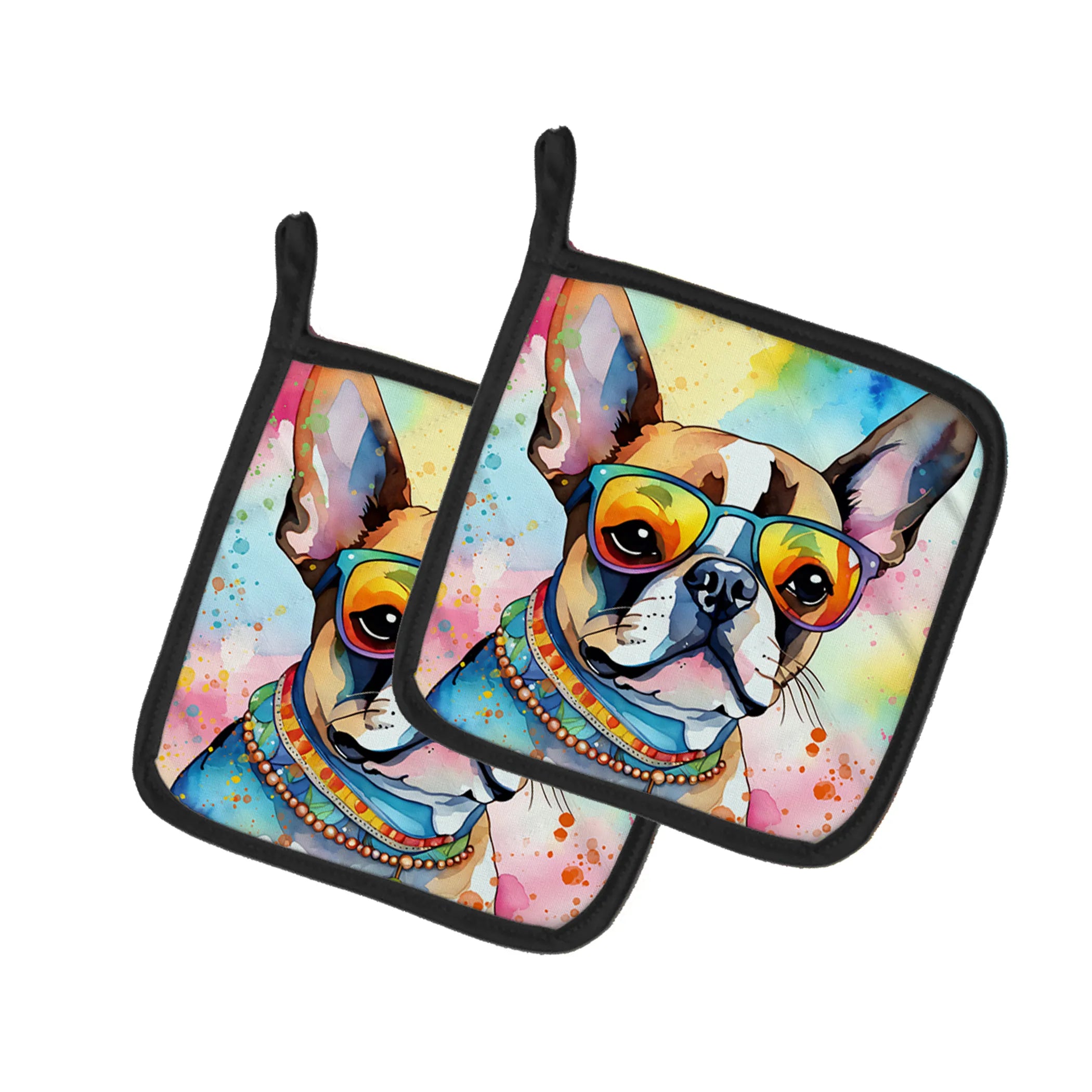 Hippie Dawg Pair of Pot Holders - Size: 7.5HX7.5W | Pack Of: 1 | Collection name: Hippie dawg