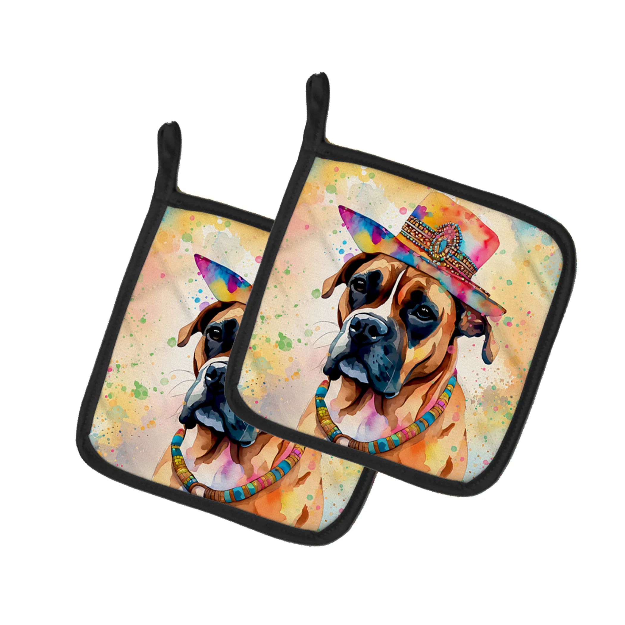 Hippie Dawg Pair of Pot Holders - Size: 7.5HX7.5W | Pack Of: 1 | Collection name: Hippie dawg
