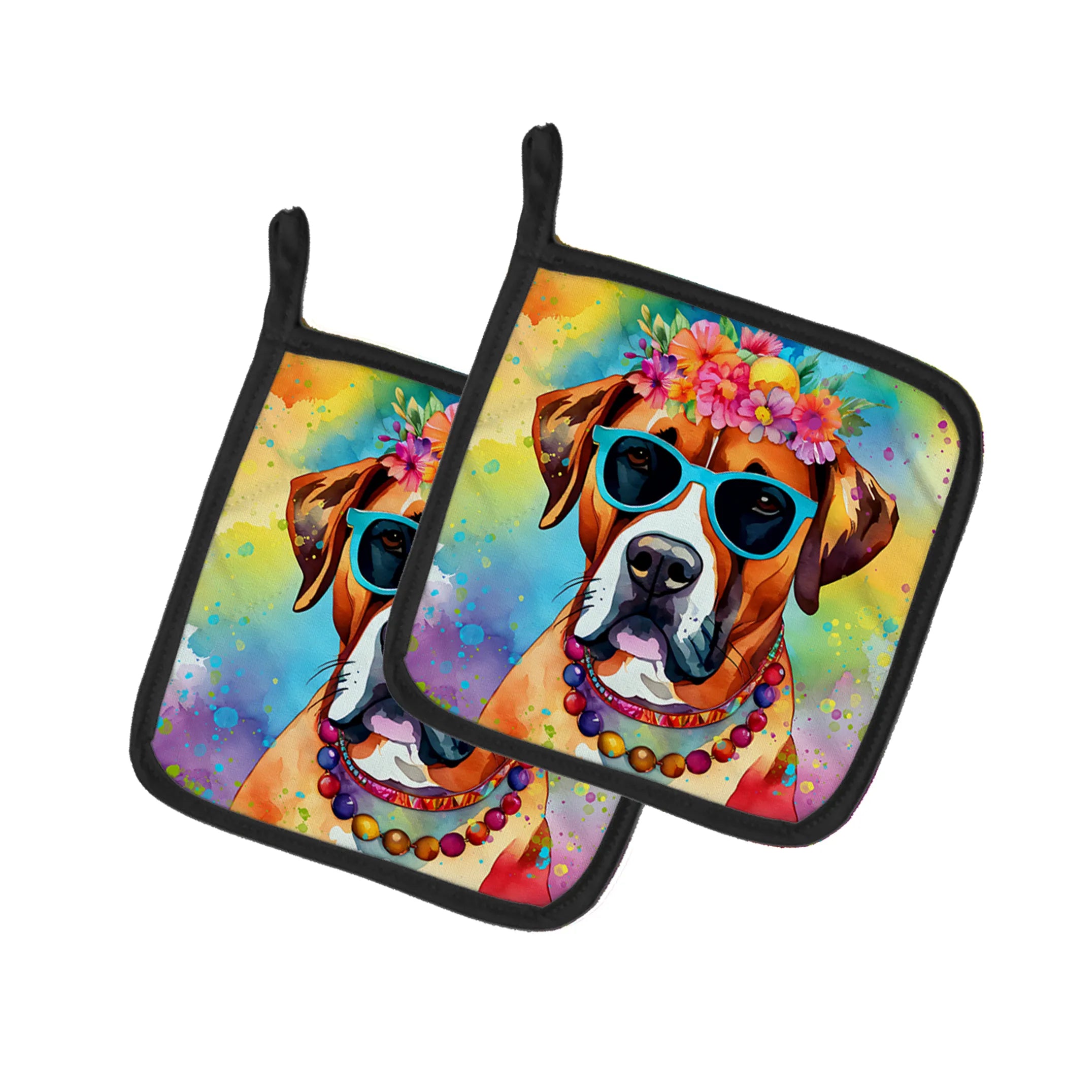 Hippie Dawg Pair of Pot Holders - Size: 7.5HX7.5W | Pack Of: 1 | Collection name: Hippie dawg
