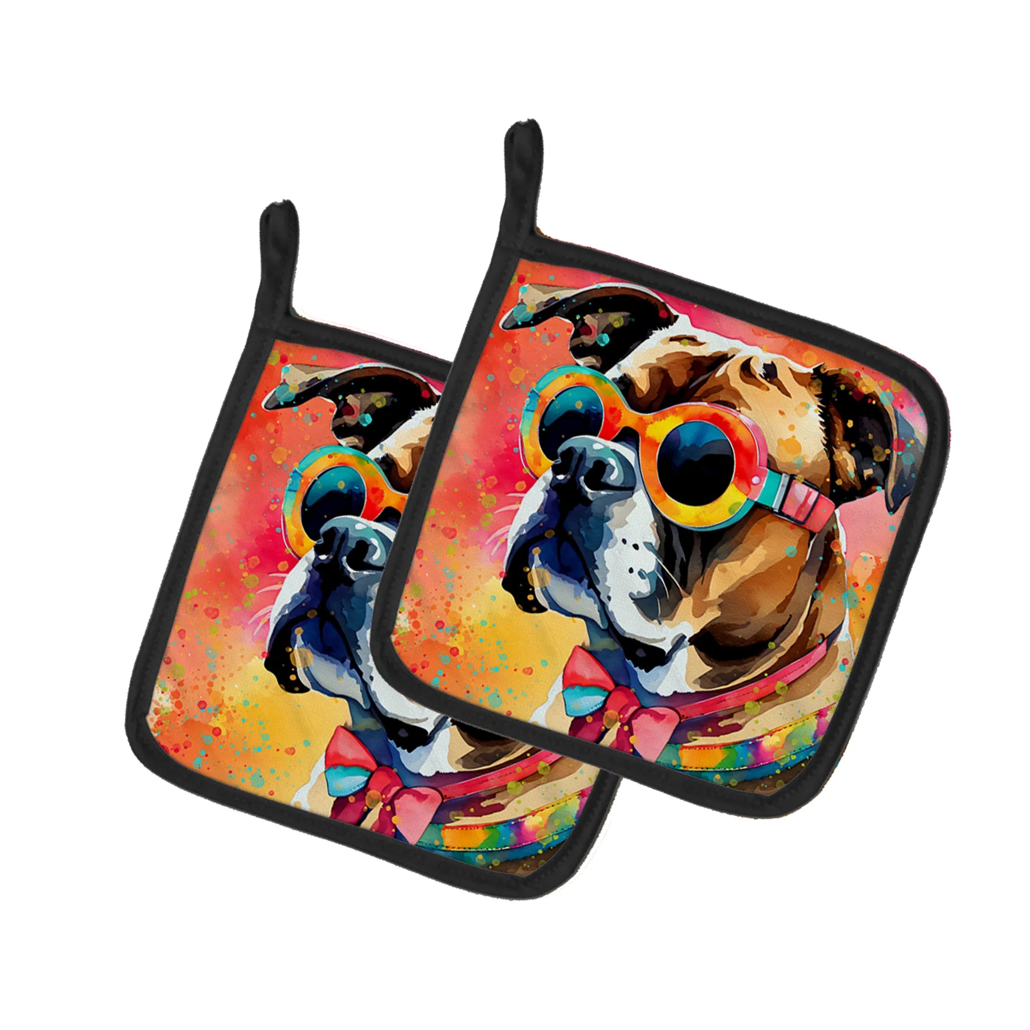 Hippie Dawg Pair of Pot Holders - Size: 7.5HX7.5W | Pack Of: 1 | Collection name: Hippie dawg