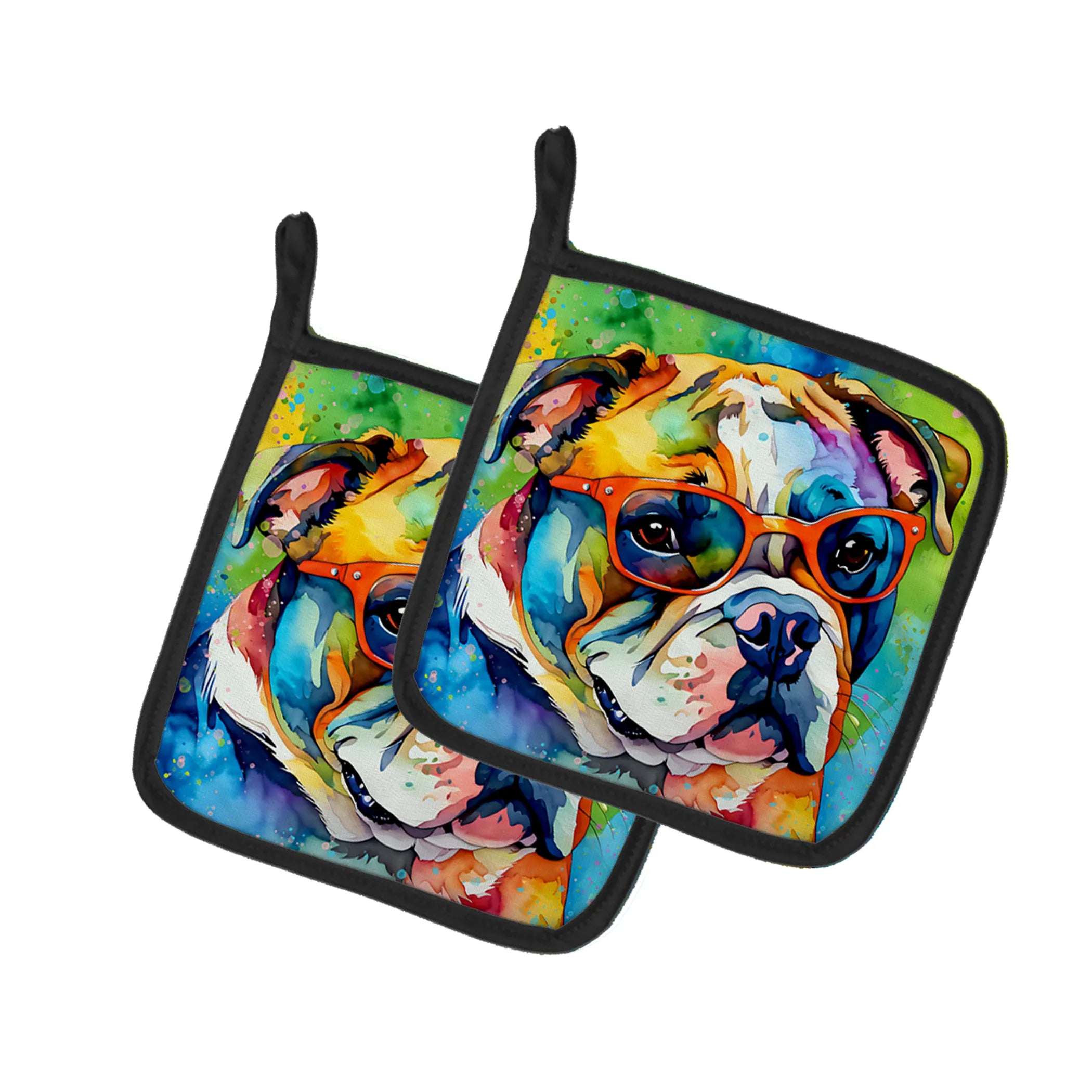 Hippie Dawg Pair of Pot Holders - Size: 7.5HX7.5W | Pack Of: 1 | Collection name: Hippie dawg