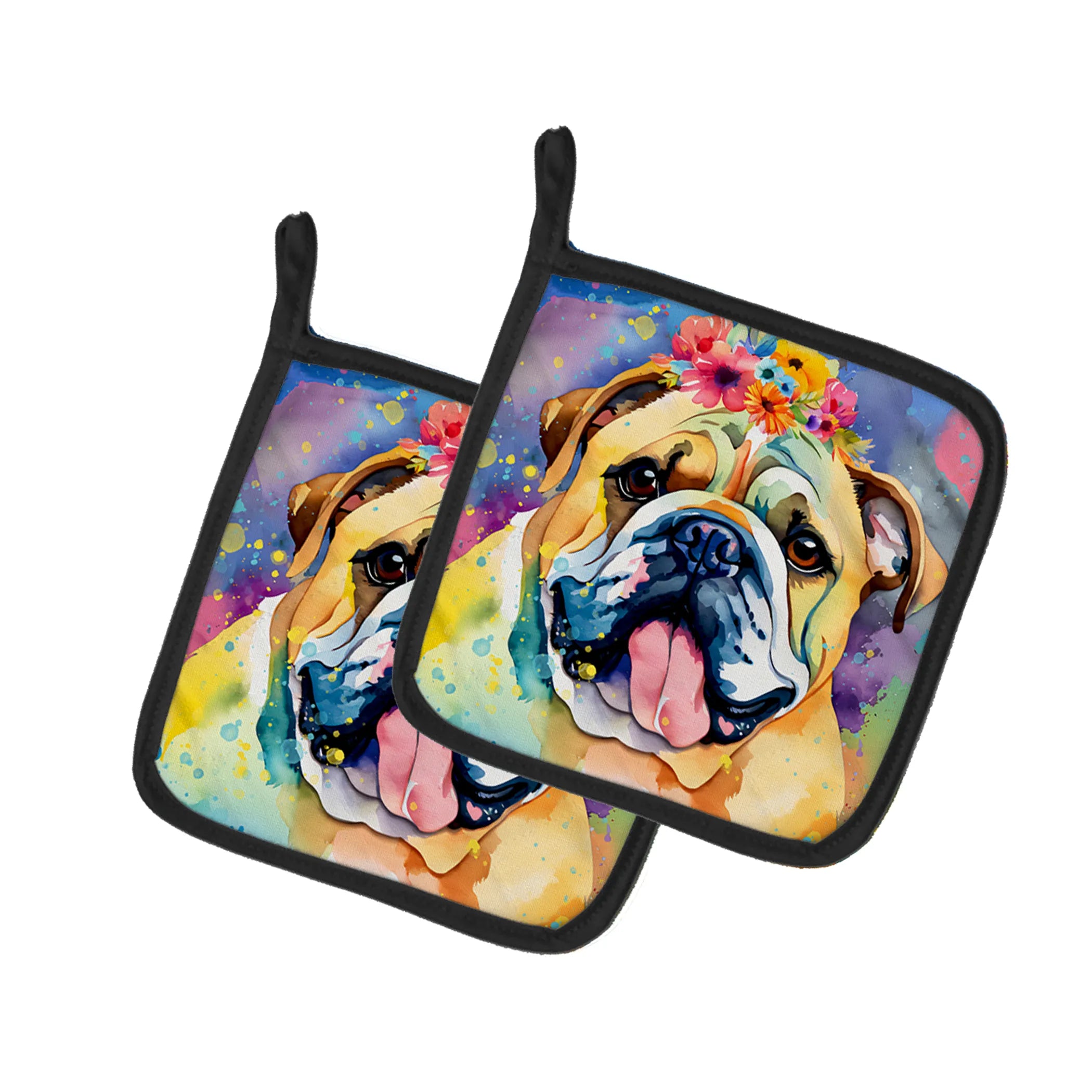 Hippie Dawg Pair of Pot Holders - Size: 7.5HX7.5W | Pack Of: 1 | Collection name: Hippie dawg