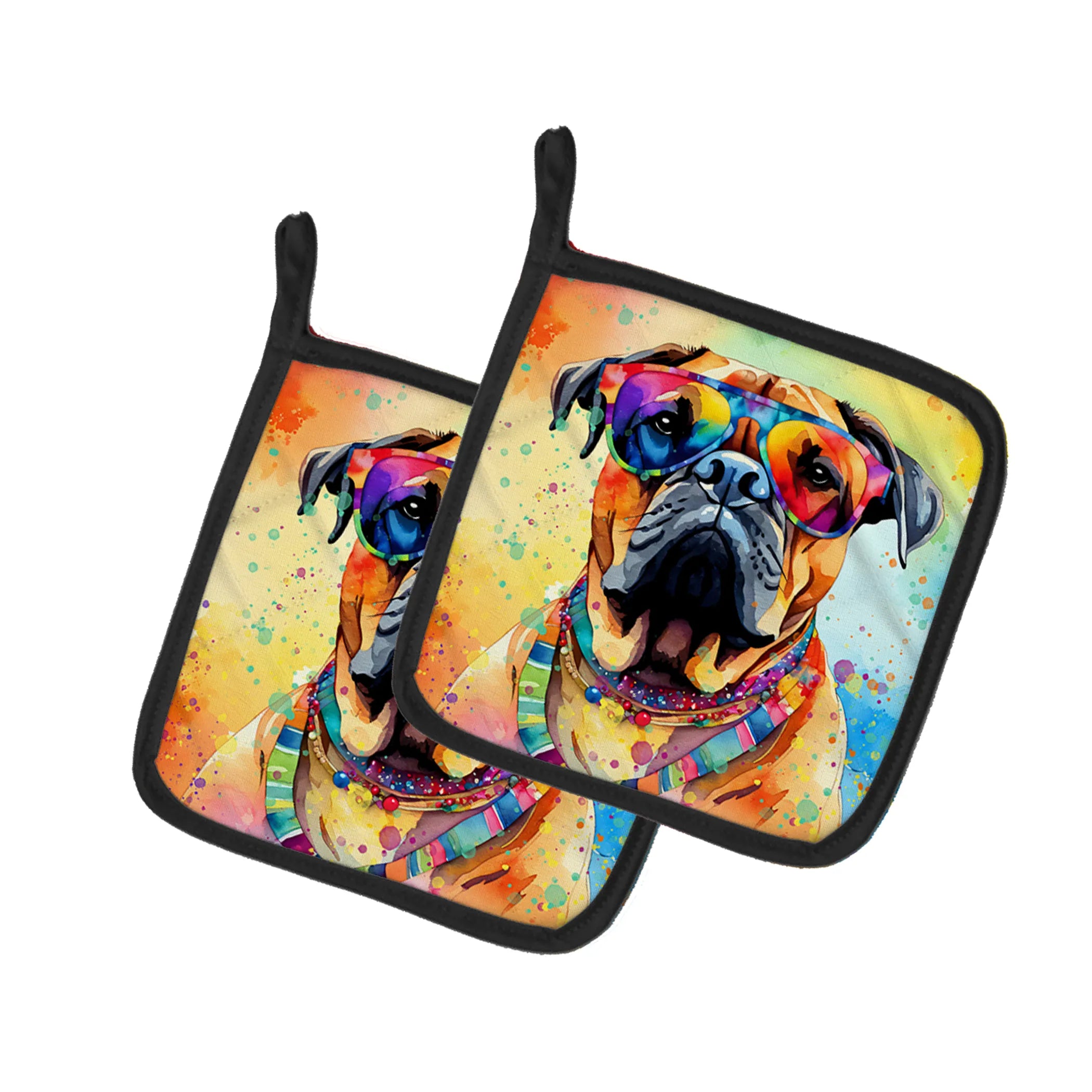 Hippie Dawg Pair of Pot Holders - Size: 7.5HX7.5W | Pack Of: 1 | Collection name: Hippie dawg