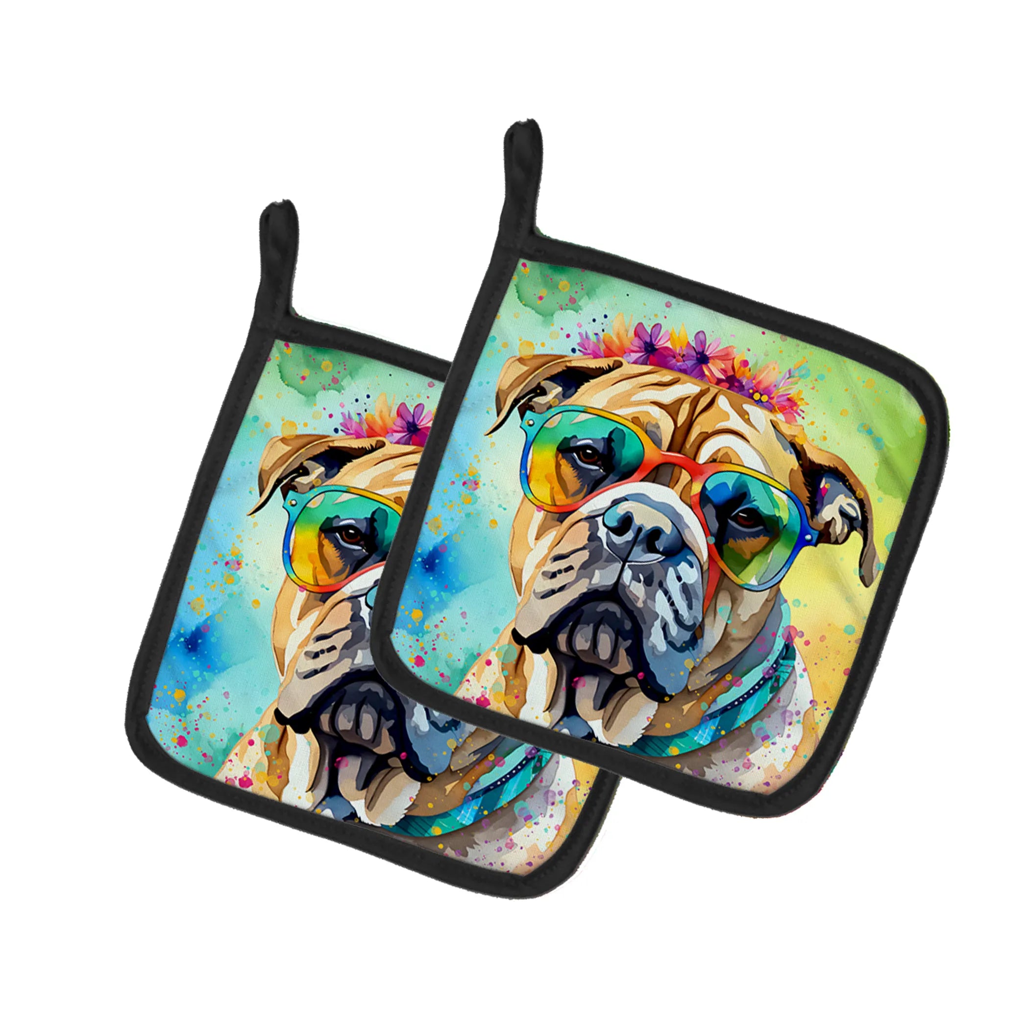 Hippie Dawg Pair of Pot Holders - Size: 7.5HX7.5W | Pack Of: 1 | Collection name: Hippie dawg