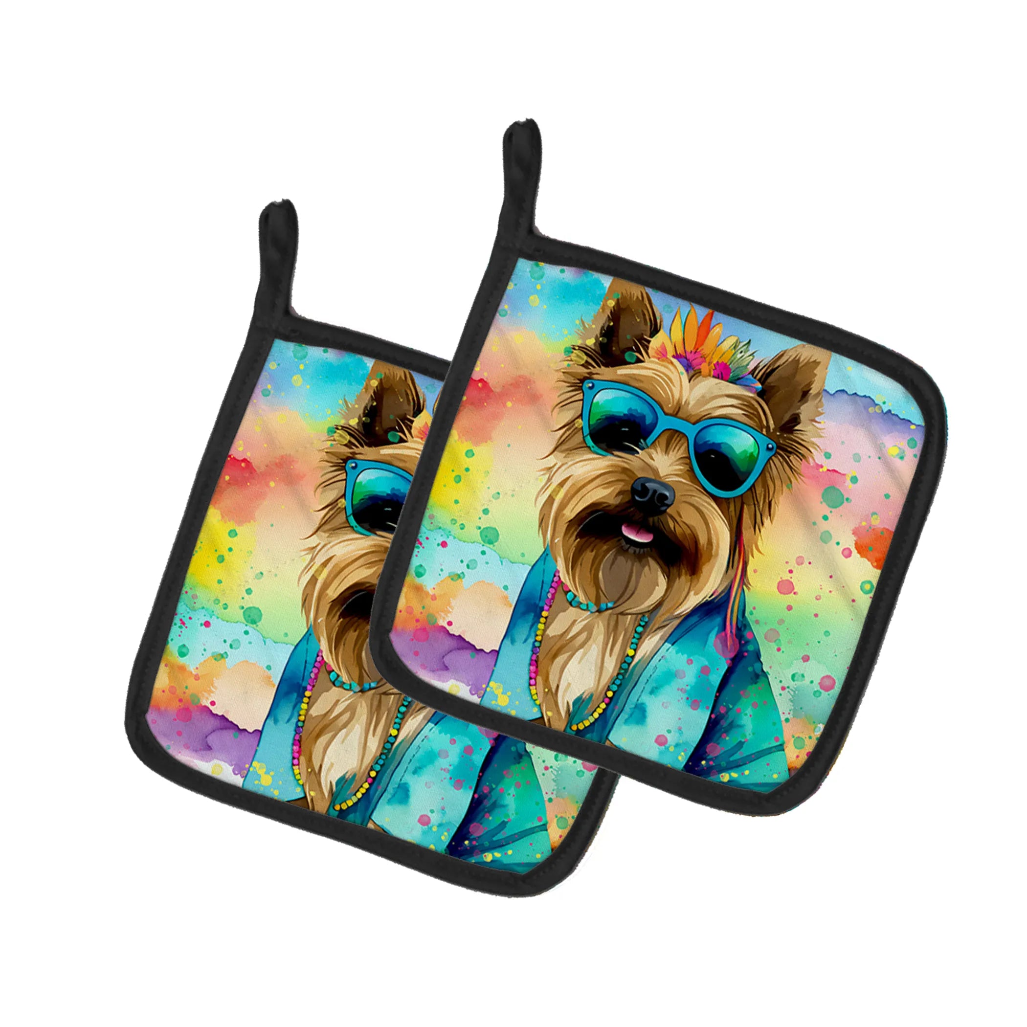 Hippie Dawg Pair of Pot Holders - Size: 7.5HX7.5W | Pack Of: 1 | Collection name: Hippie dawg