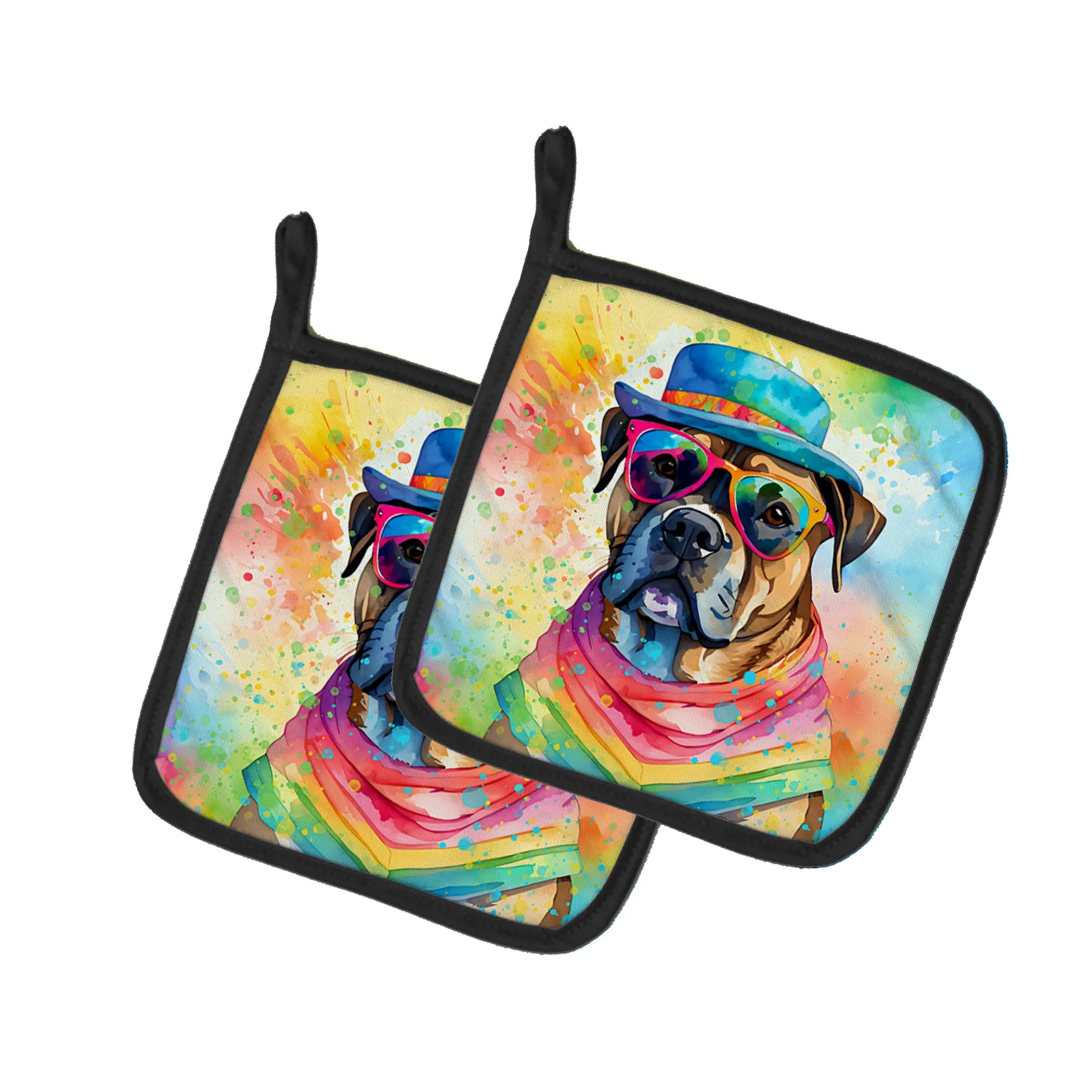 Hippie Dawg Pair of Pot Holders - Size: 7.5HX7.5W | Pack Of: 1 | Collection name: Hippie dawg