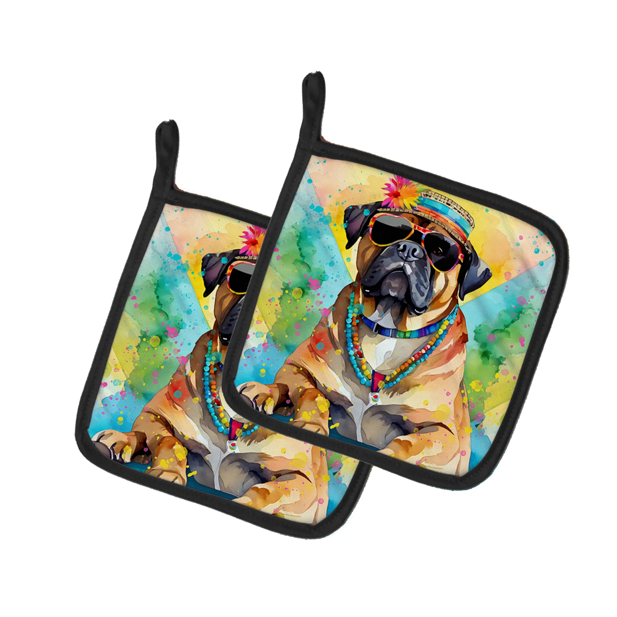 Hippie Dawg Pair of Pot Holders - Size: 7.5HX7.5W | Pack Of: 1 | Collection name: Hippie dawg
