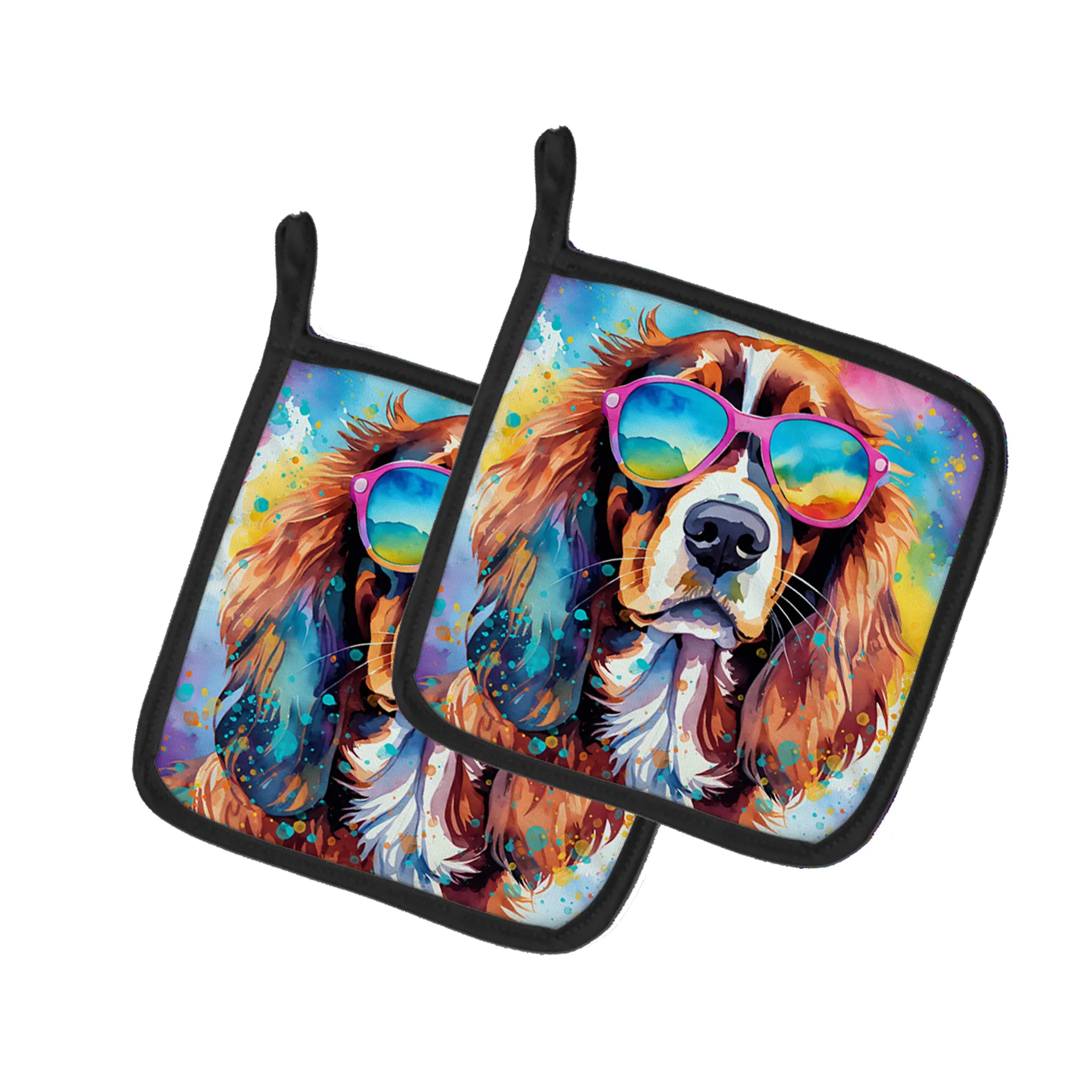 Hippie Dawg Pair of Pot Holders - Size: 7.5HX7.5W | Pack Of: 1 | Collection name: Hippie dawg