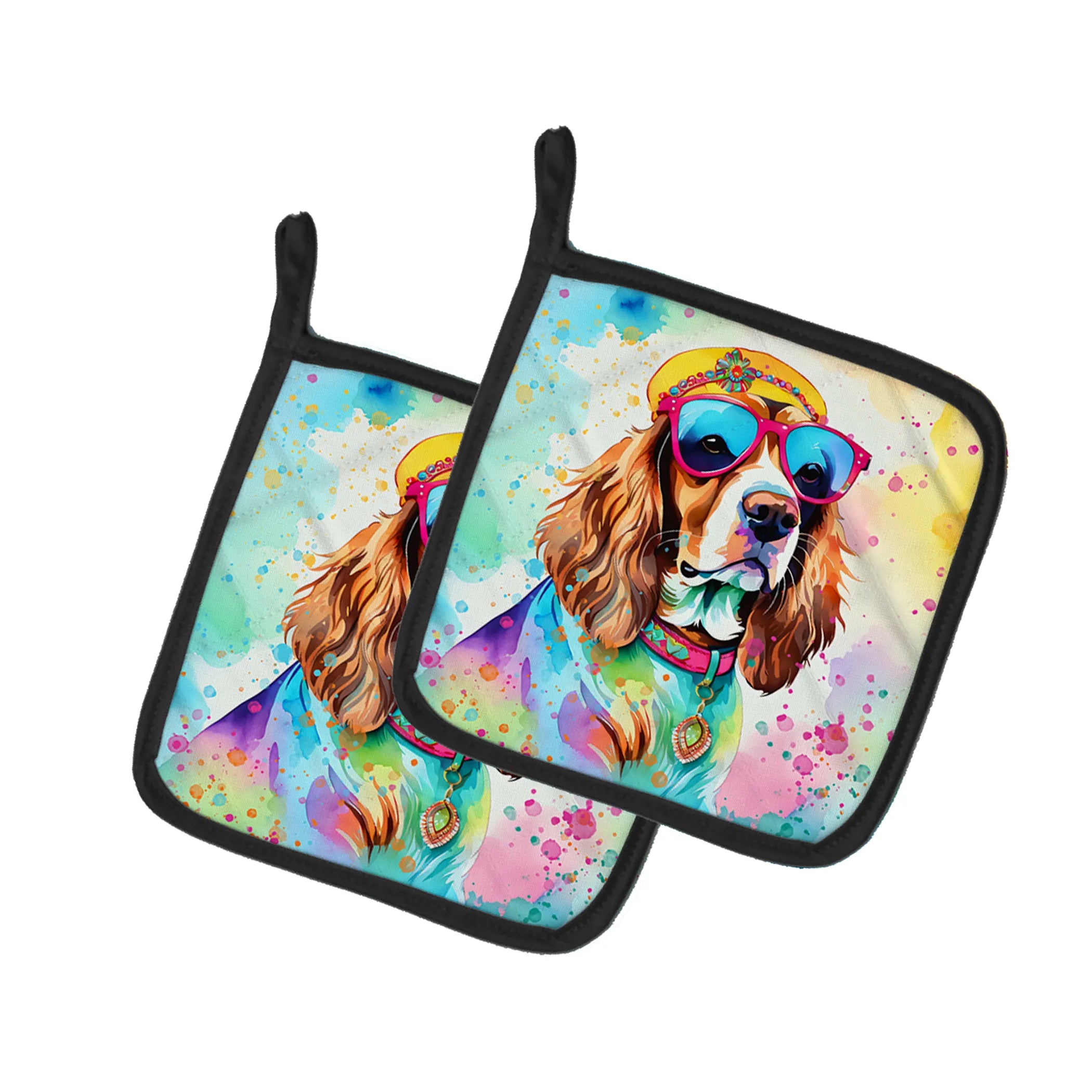 Hippie Dawg Pair of Pot Holders - Size: 7.5HX7.5W | Pack Of: 1 | Collection name: Hippie dawg