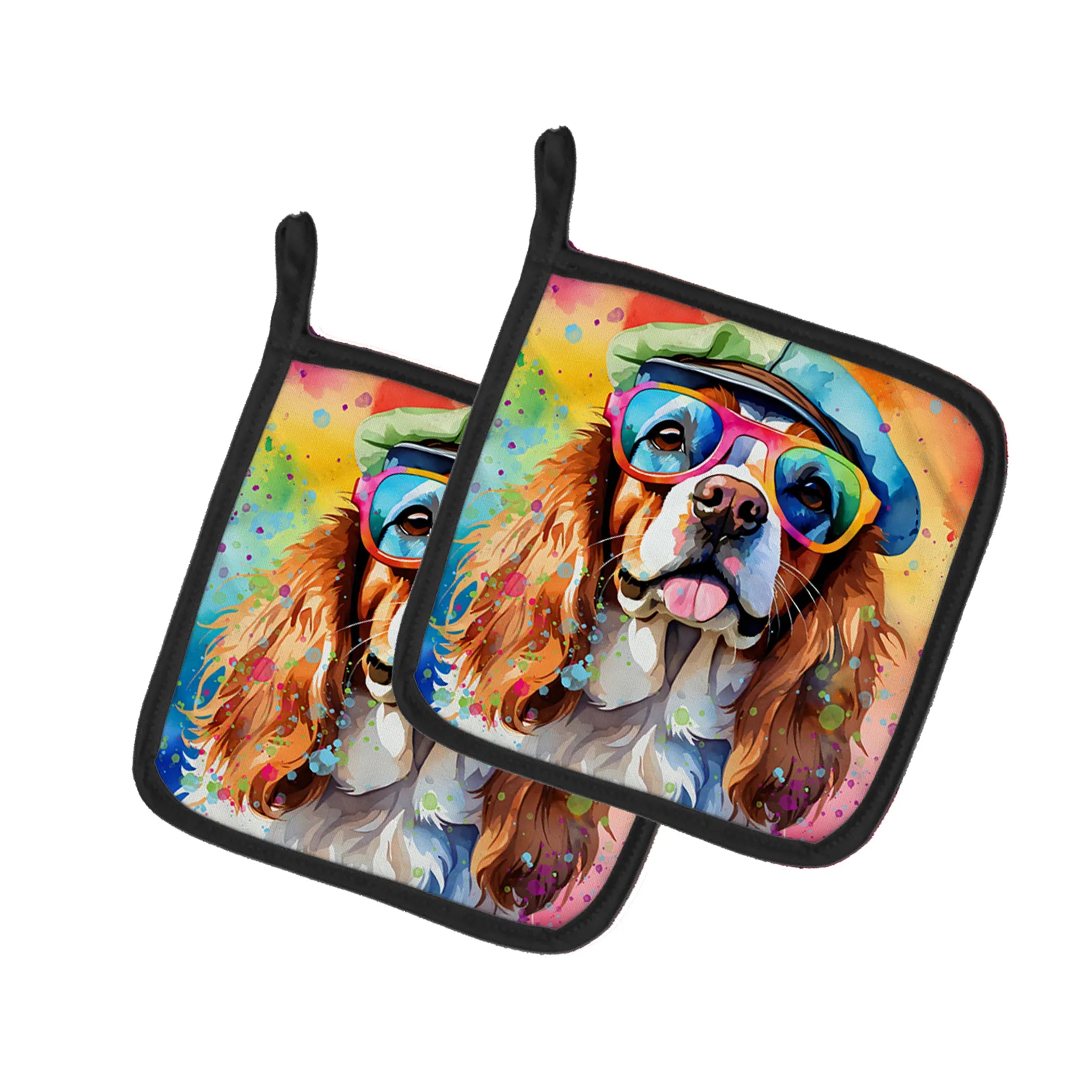 Hippie Dawg Pair of Pot Holders - Size: 7.5HX7.5W | Pack Of: 1 | Collection name: Hippie dawg