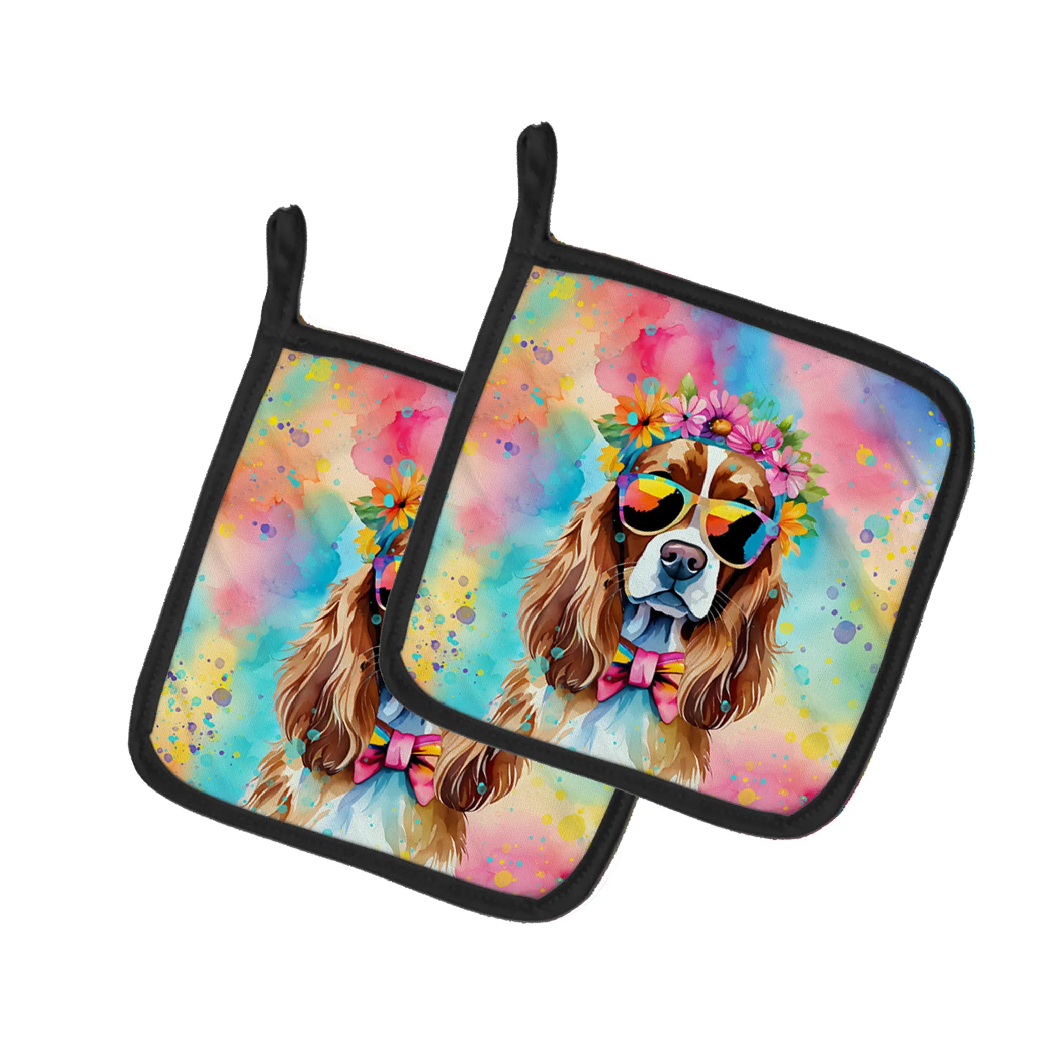 Hippie Dawg Pair of Pot Holders - Size: 7.5HX7.5W | Pack Of: 1 | Collection name: Hippie dawg
