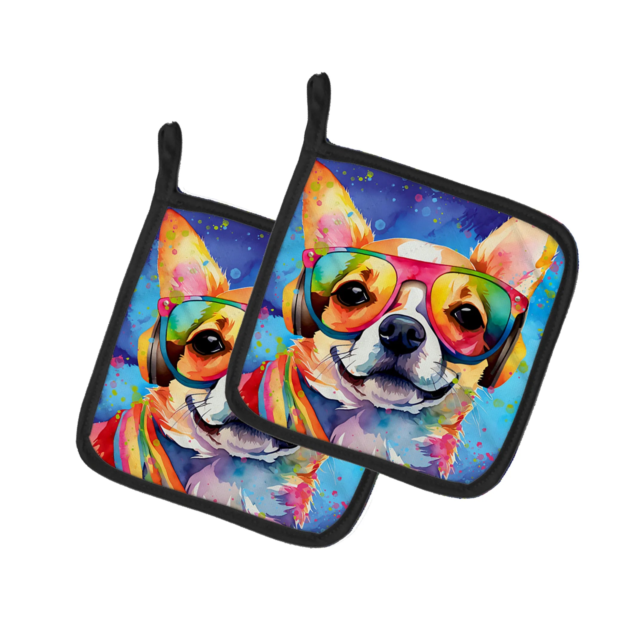 Hippie Dawg Pair of Pot Holders - Size: 7.5HX7.5W | Pack Of: 1 | Collection name: Hippie dawg