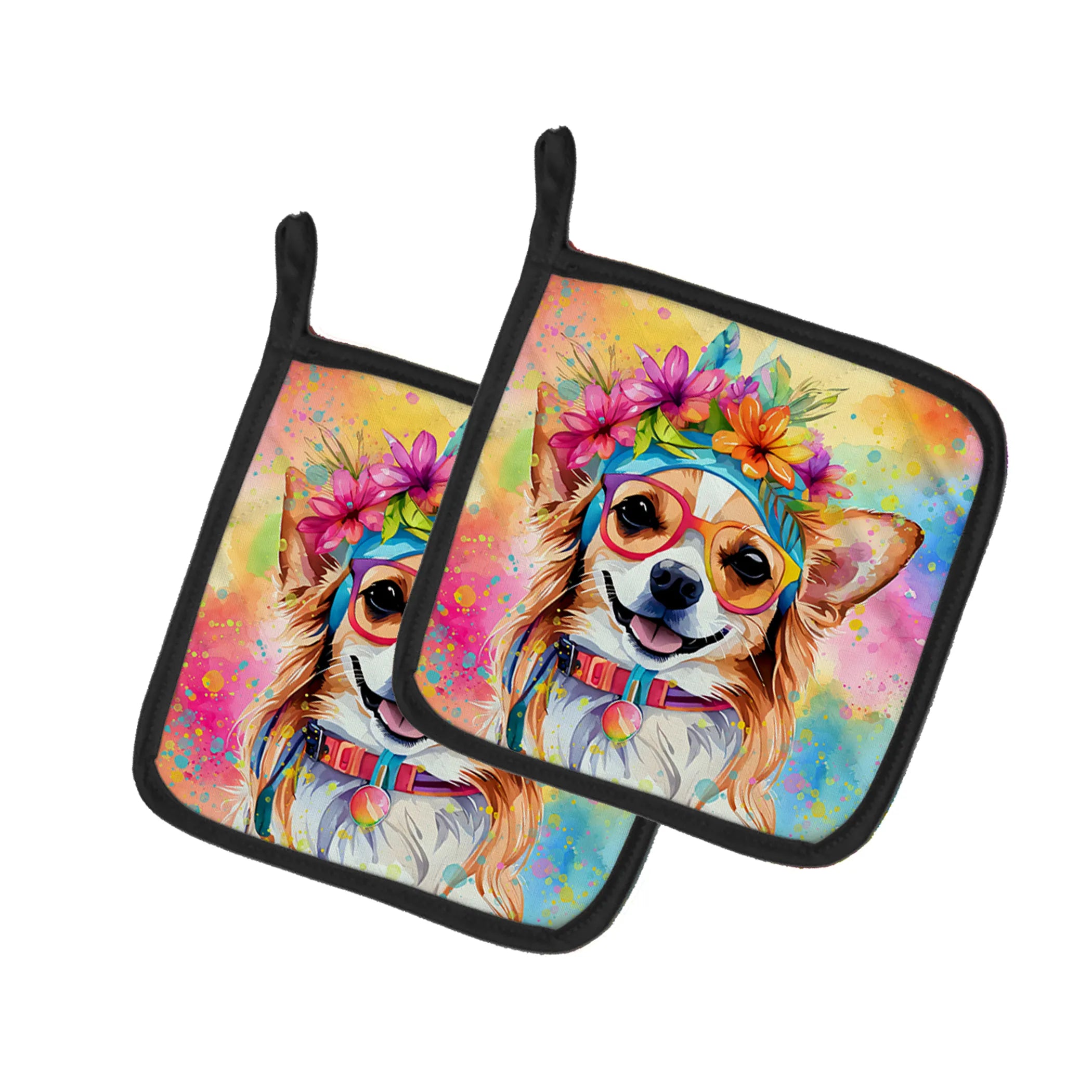 Hippie Dawg Pair of Pot Holders - Size: 7.5HX7.5W | Pack Of: 1 | Collection name: Hippie dawg