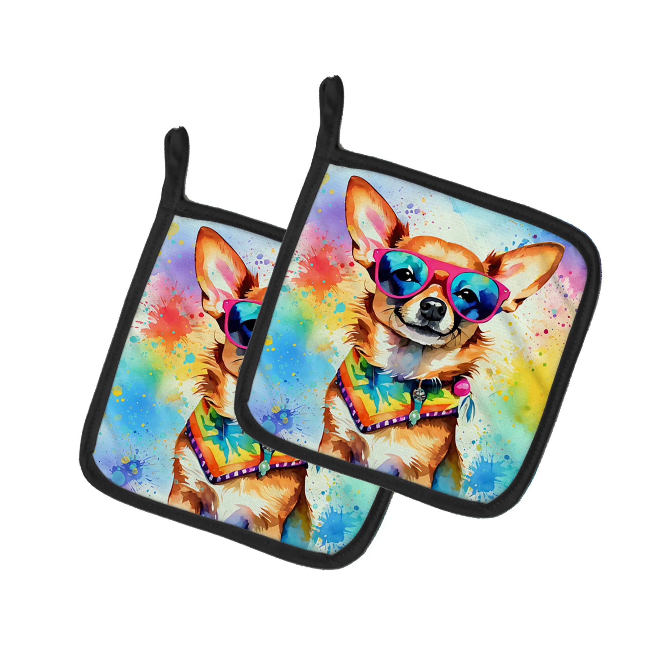 Hippie Dawg Pair of Pot Holders - Size: 7.5HX7.5W | Pack Of: 1 | Collection name: Hippie dawg