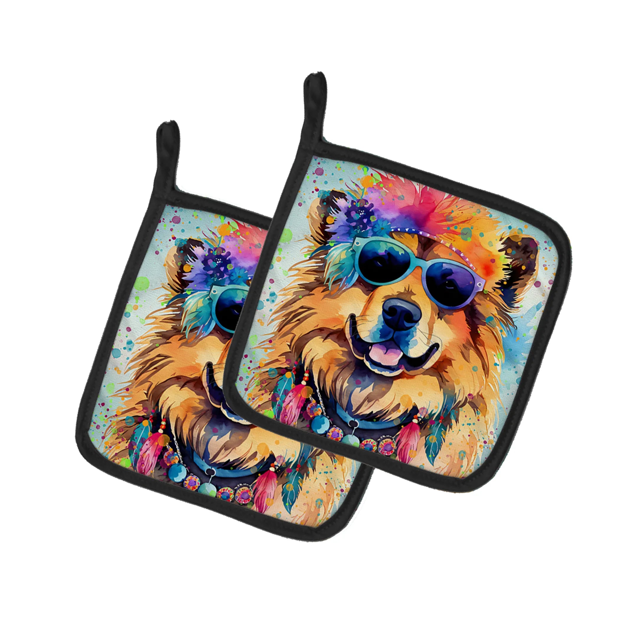 Hippie Dawg Pair of Pot Holders - Size: 7.5HX7.5W | Pack Of: 1 | Collection name: Hippie dawg