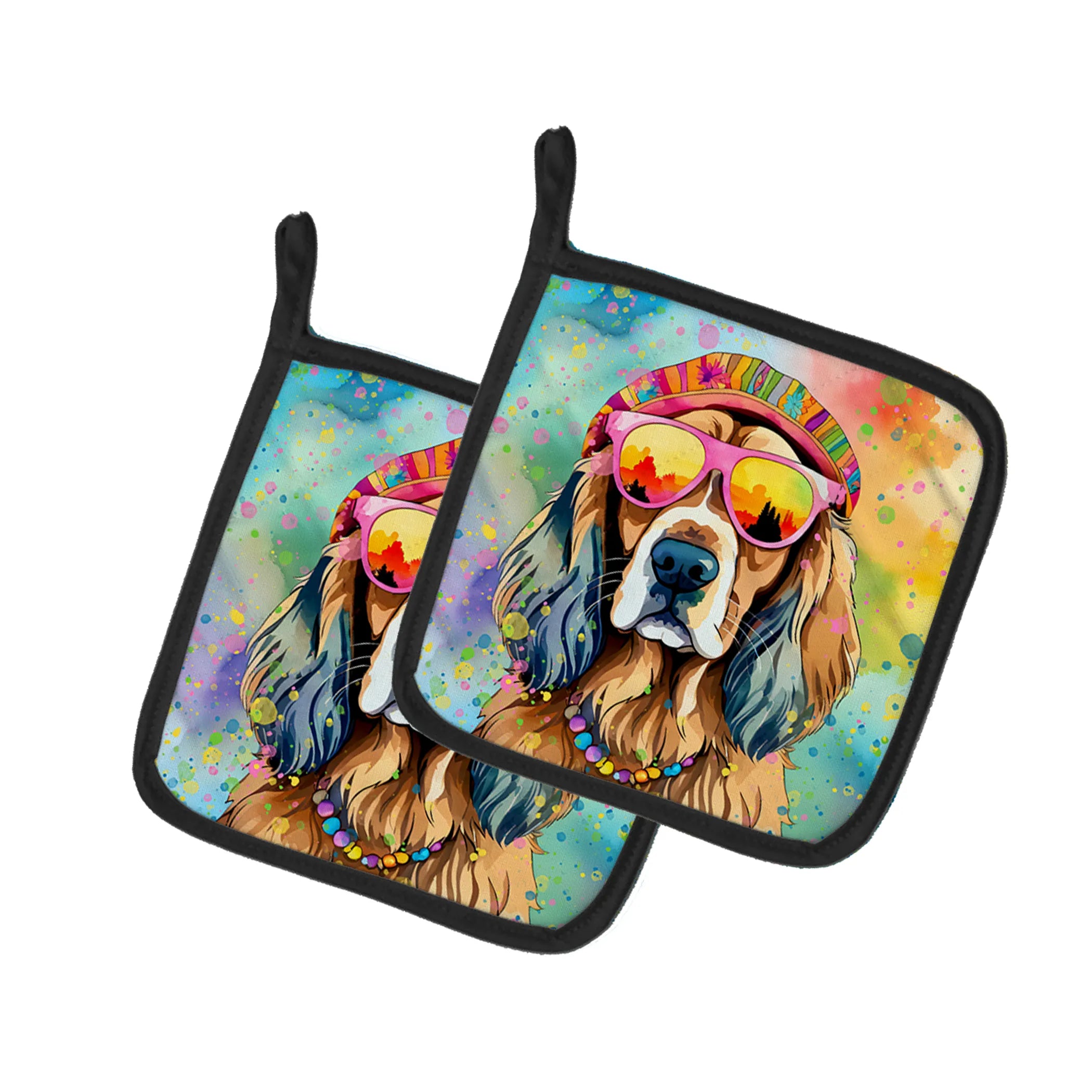 Hippie Dawg Pair of Pot Holders - Size: 7.5HX7.5W | Pack Of: 1 | Collection name: Hippie dawg