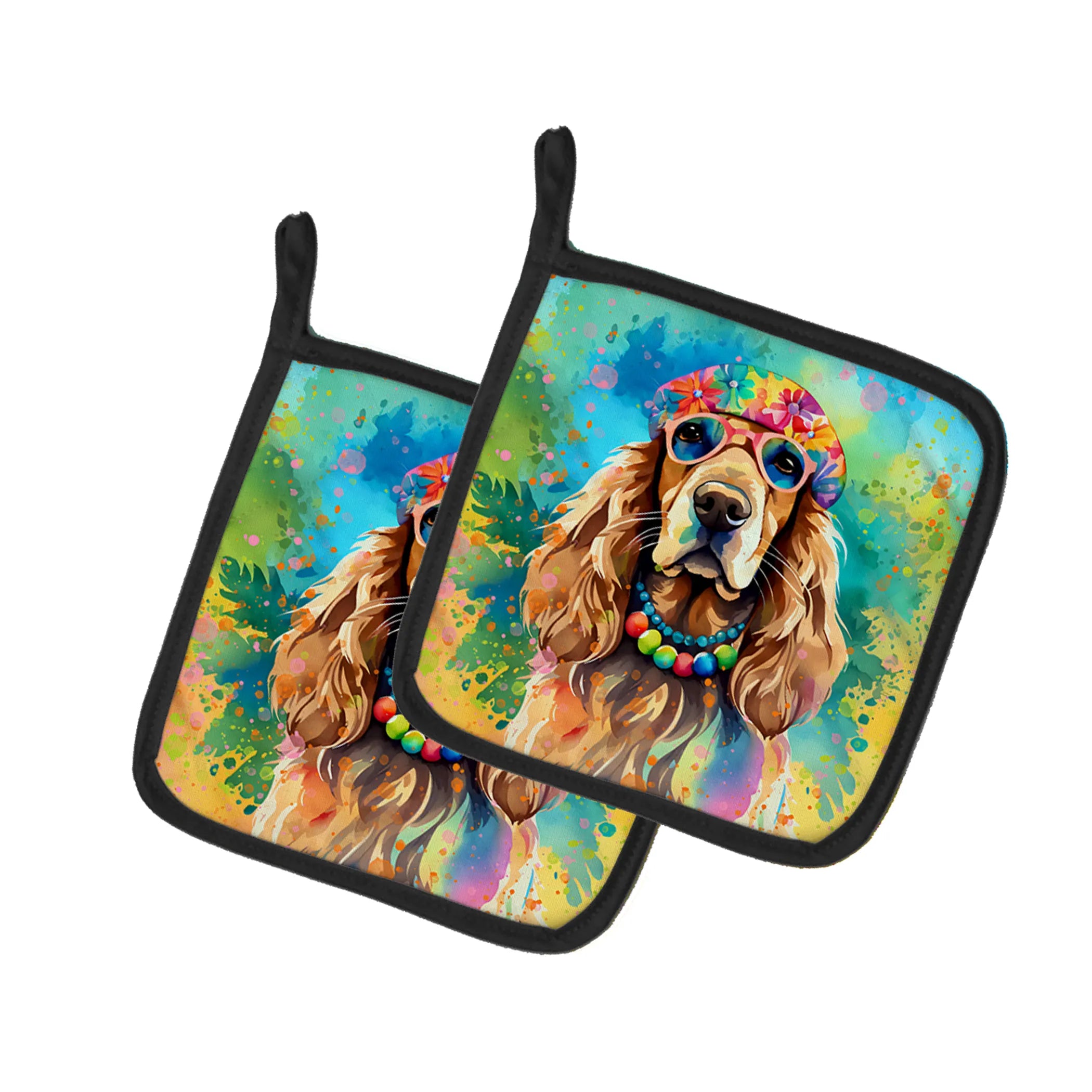Hippie Dawg Pair of Pot Holders - Size: 7.5HX7.5W | Pack Of: 1 | Collection name: Hippie dawg
