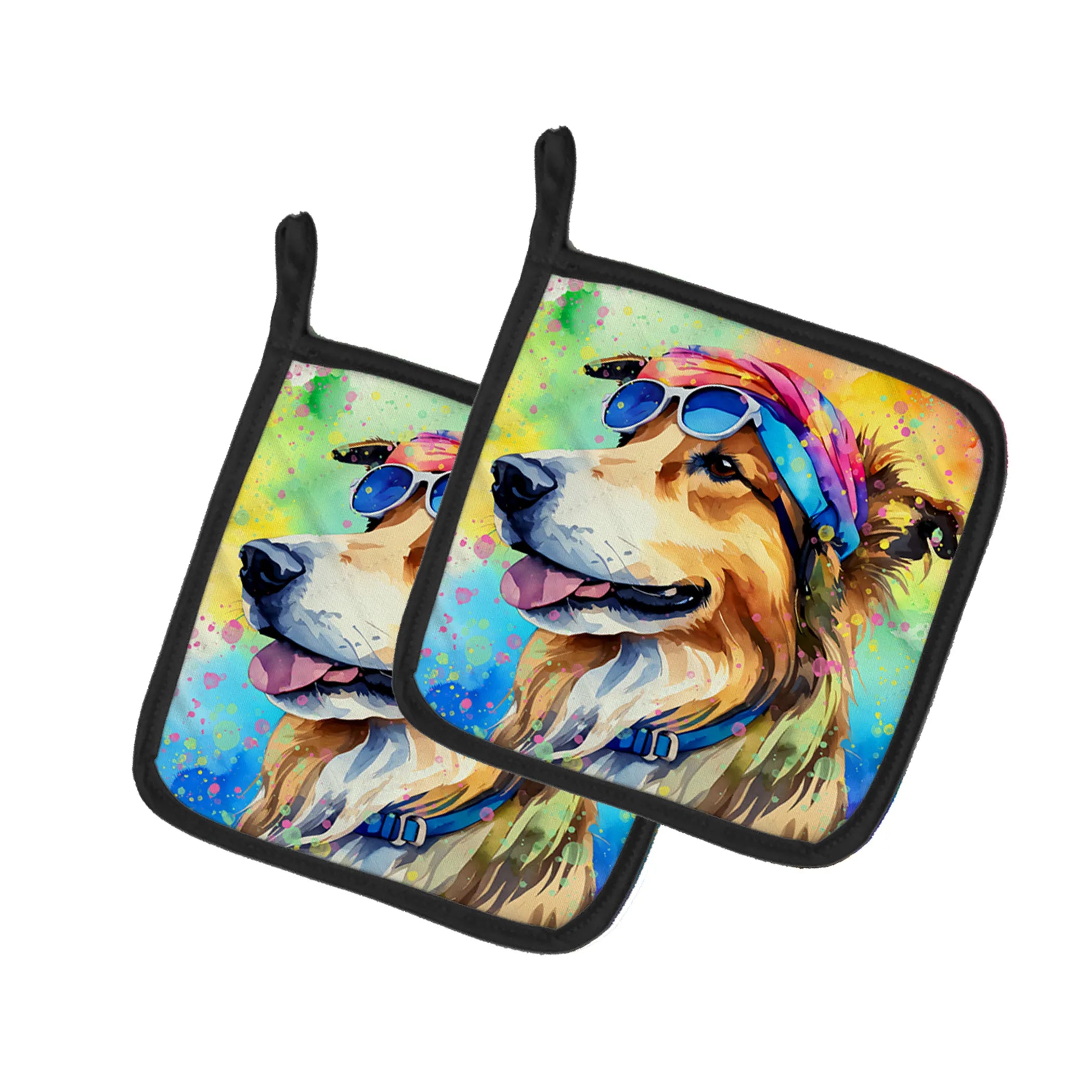 Hippie Dawg Pair of Pot Holders - Size: 7.5HX7.5W | Pack Of: 1 | Collection name: Hippie dawg