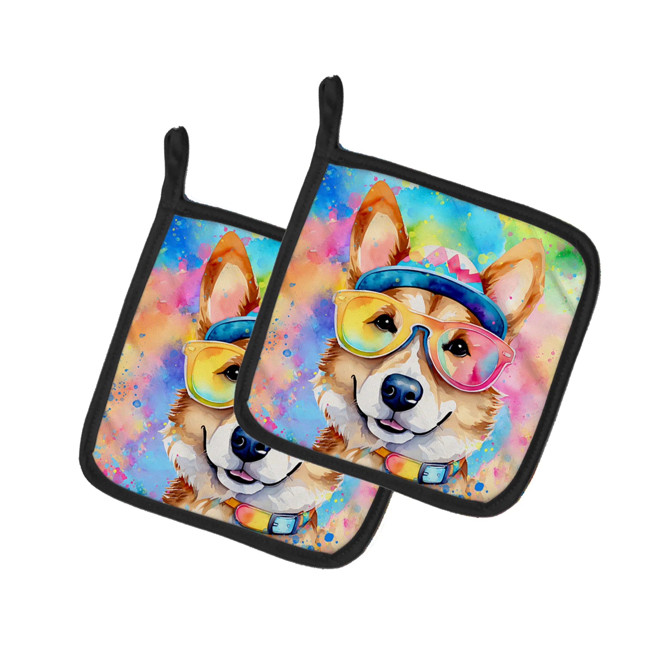 Hippie Dawg Pair of Pot Holders - Size: 7.5HX7.5W | Pack Of: 1 | Collection name: Hippie dawg