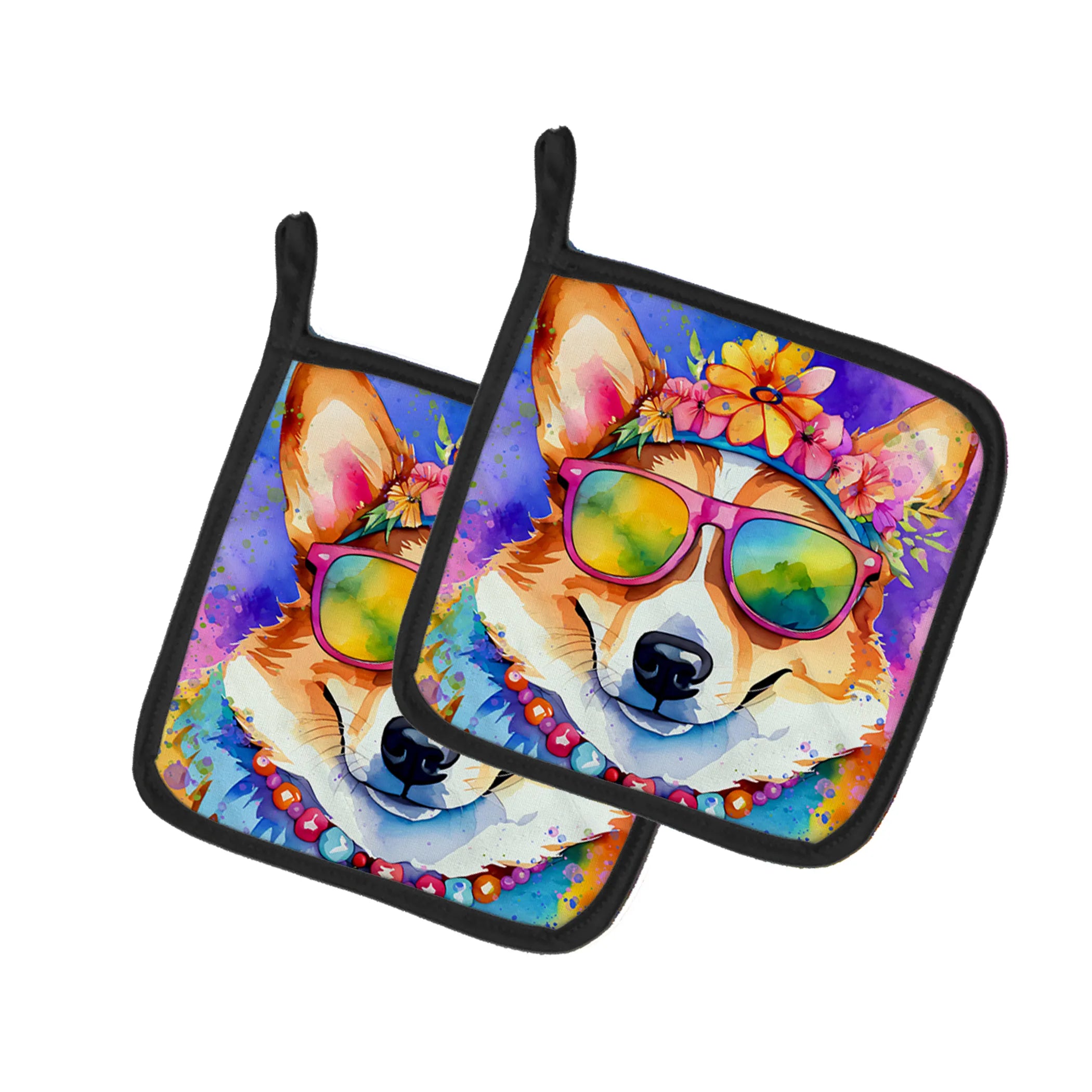 Hippie Dawg Pair of Pot Holders - Size: 7.5HX7.5W | Pack Of: 1 | Collection name: Hippie dawg