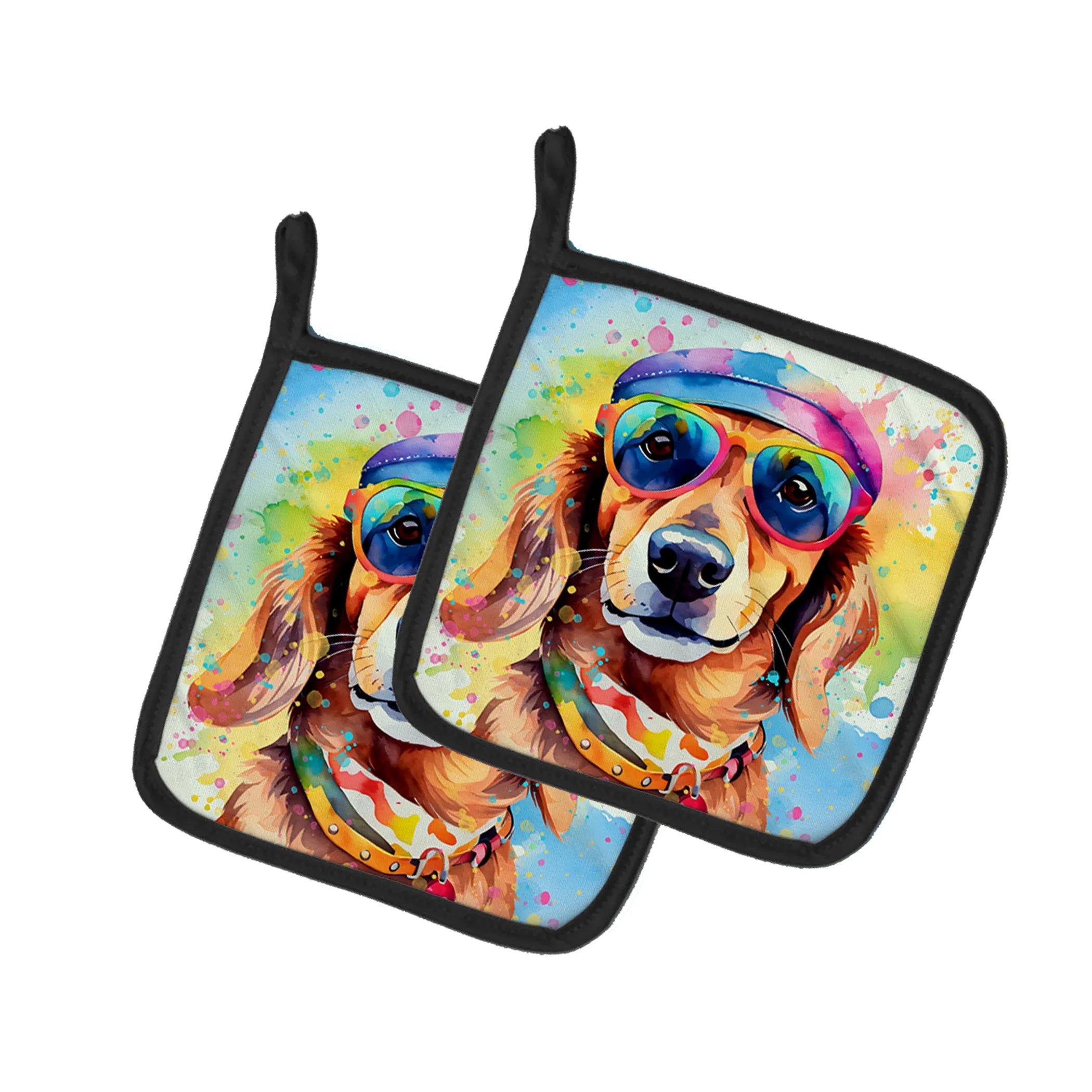 Hippie Dawg Pair of Pot Holders - Size: 7.5HX7.5W | Pack Of: 1 | Collection name: Hippie dawg