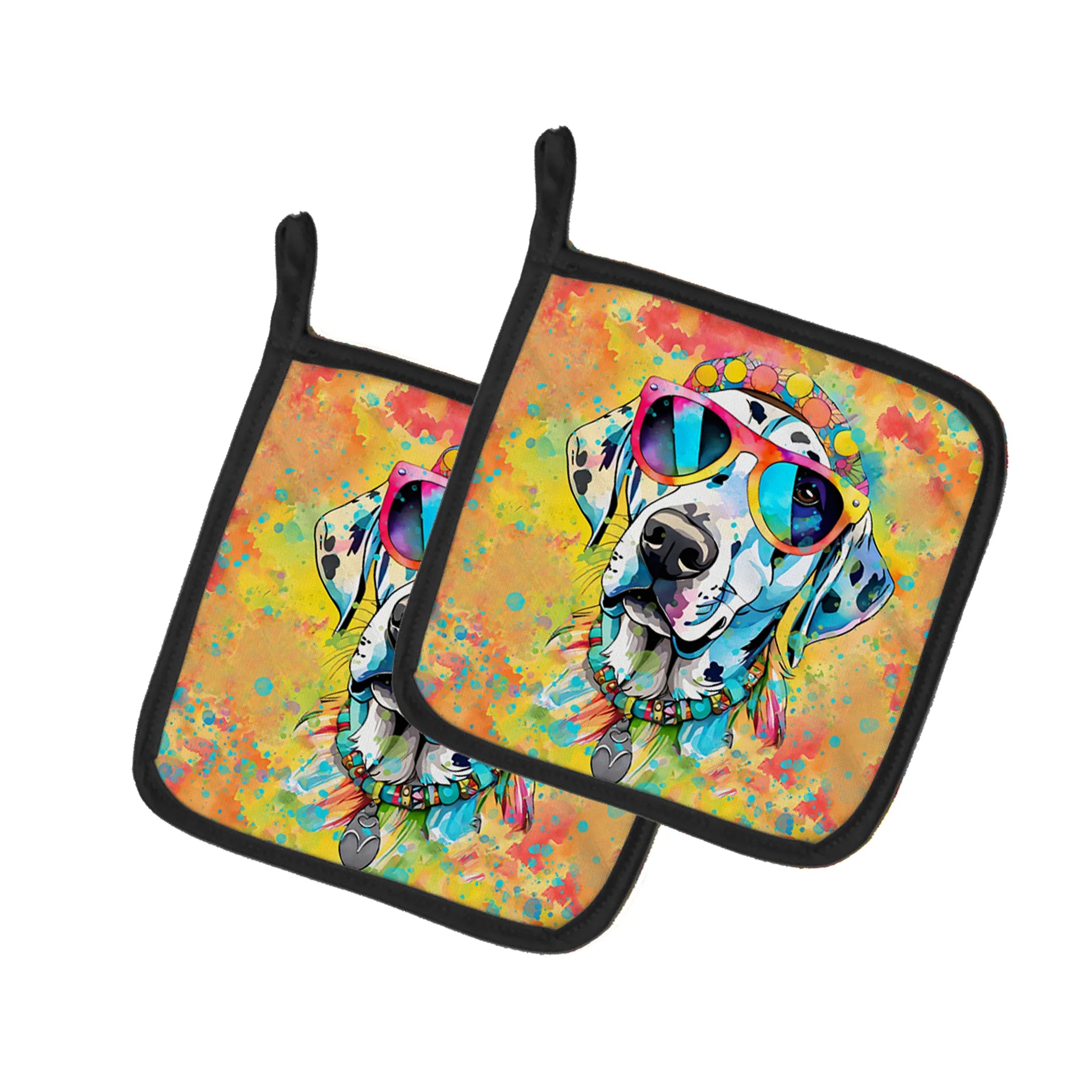 Hippie Dawg Pair of Pot Holders - Size: 7.5HX7.5W | Pack Of: 1 | Collection name: Hippie dawg
