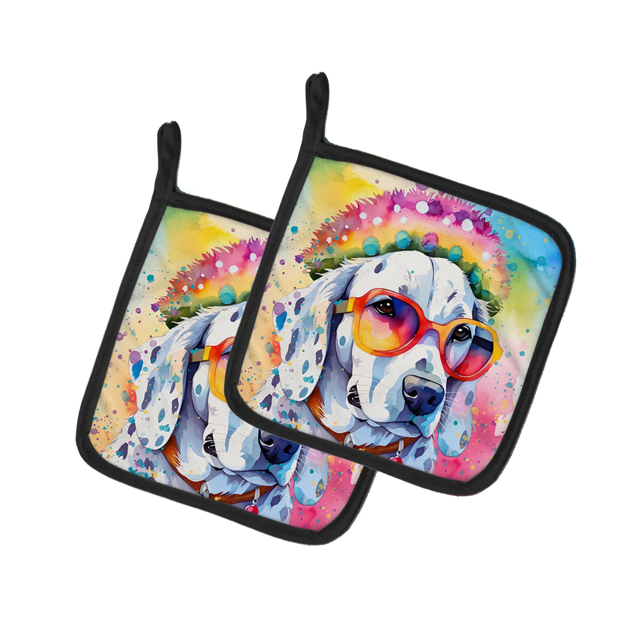 Hippie Dawg Pair of Pot Holders - Size: 7.5HX7.5W | Pack Of: 1 | Collection name: Hippie dawg