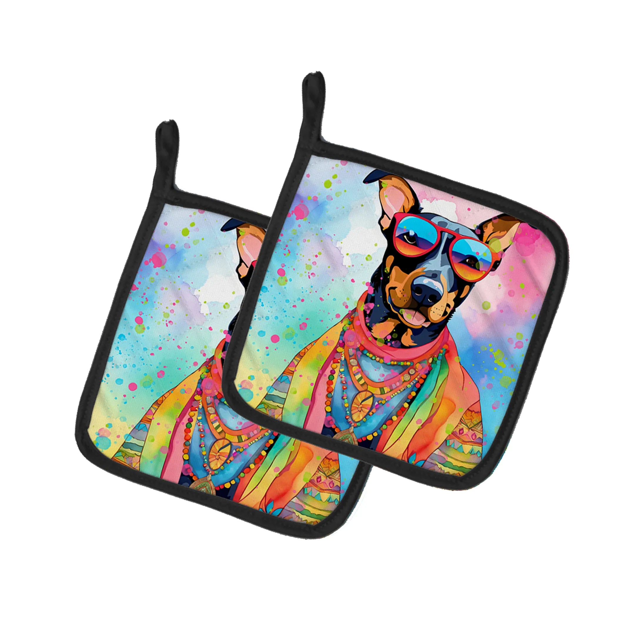Hippie Dawg Pair of Pot Holders - Size: 7.5HX7.5W | Pack Of: 1 | Collection name: Hippie dawg