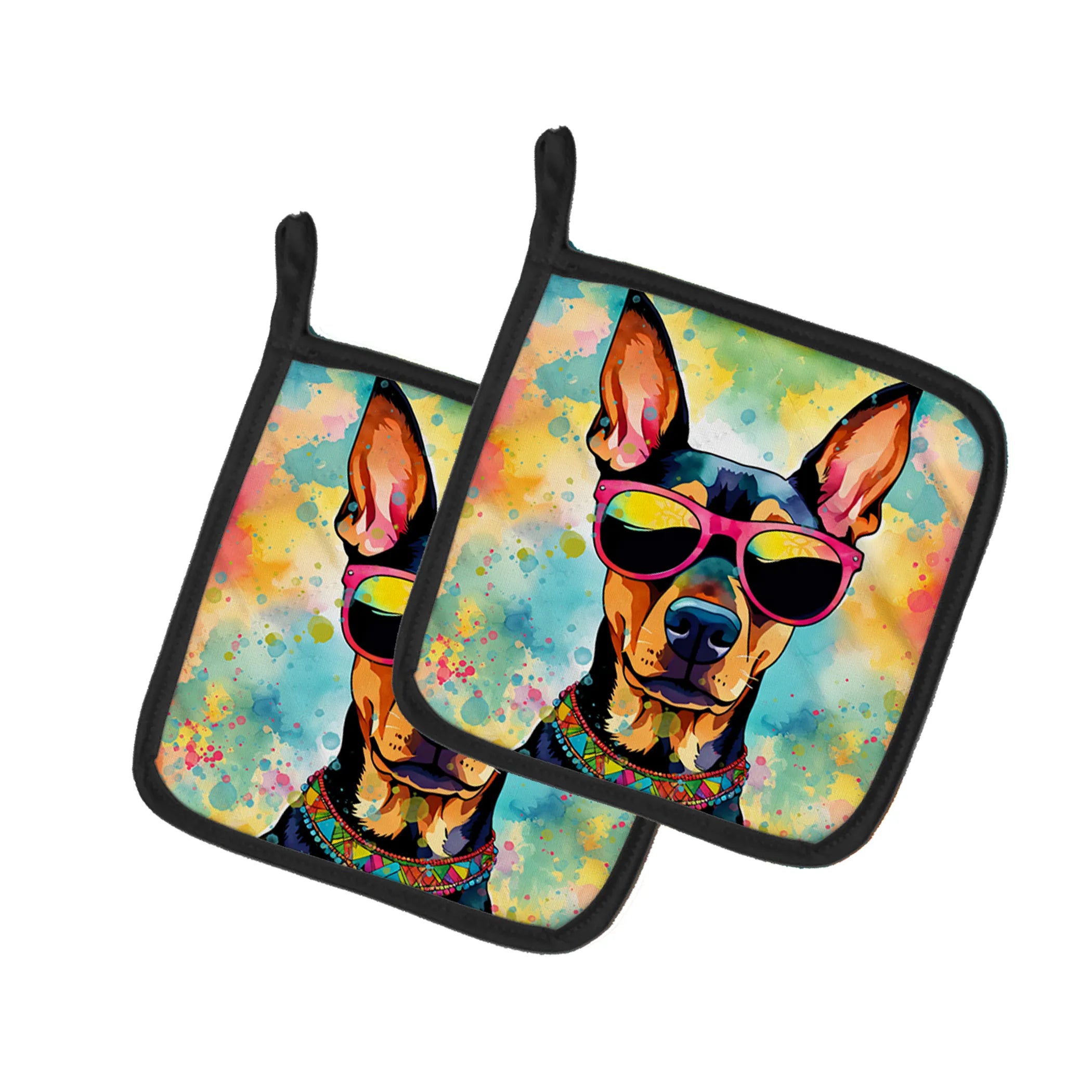 Hippie Dawg Pair of Pot Holders - Size: 7.5HX7.5W | Pack Of: 1 | Collection name: Hippie dawg