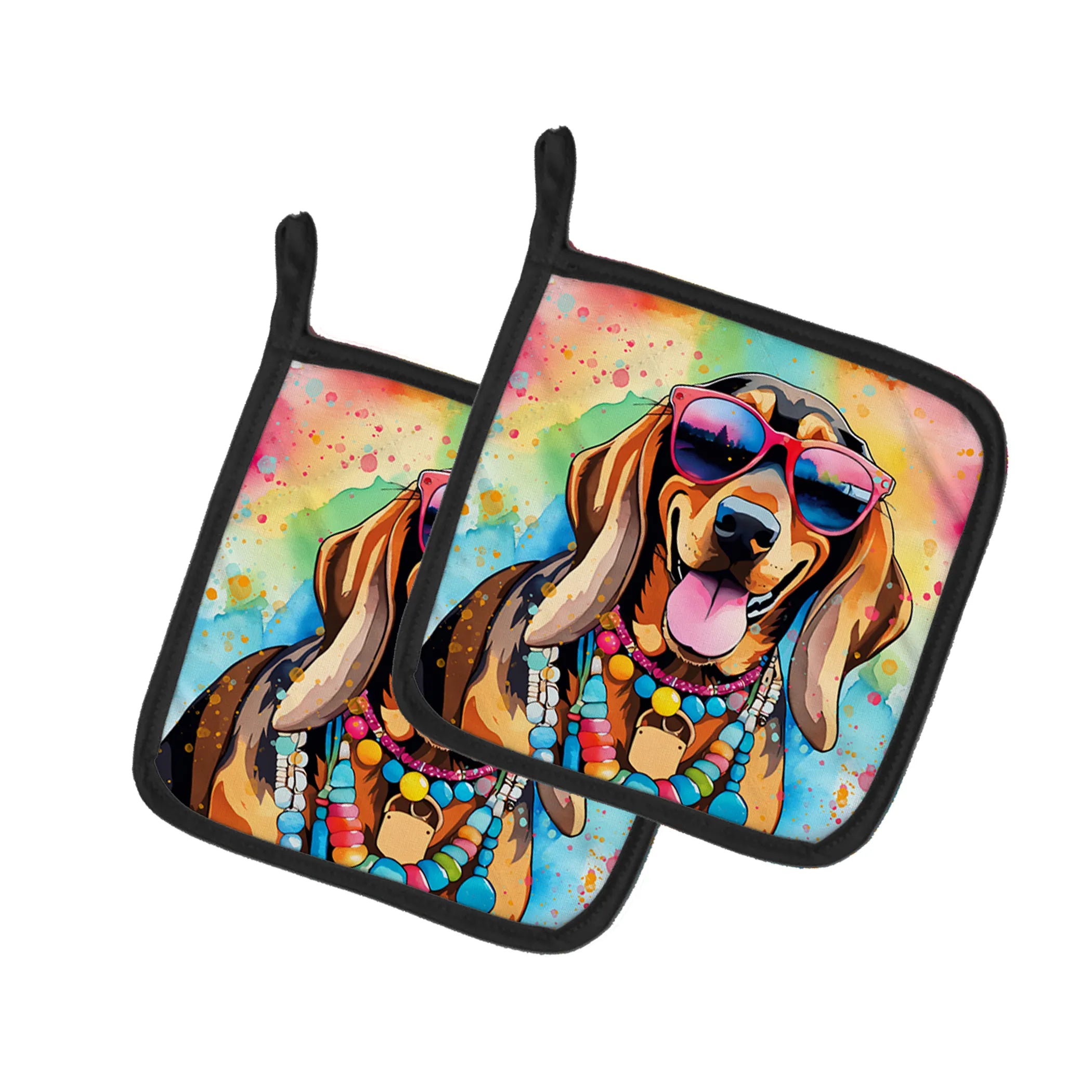 Hippie Dawg Pair of Pot Holders - Size: 7.5HX7.5W | Pack Of: 1 | Collection name: Hippie dawg