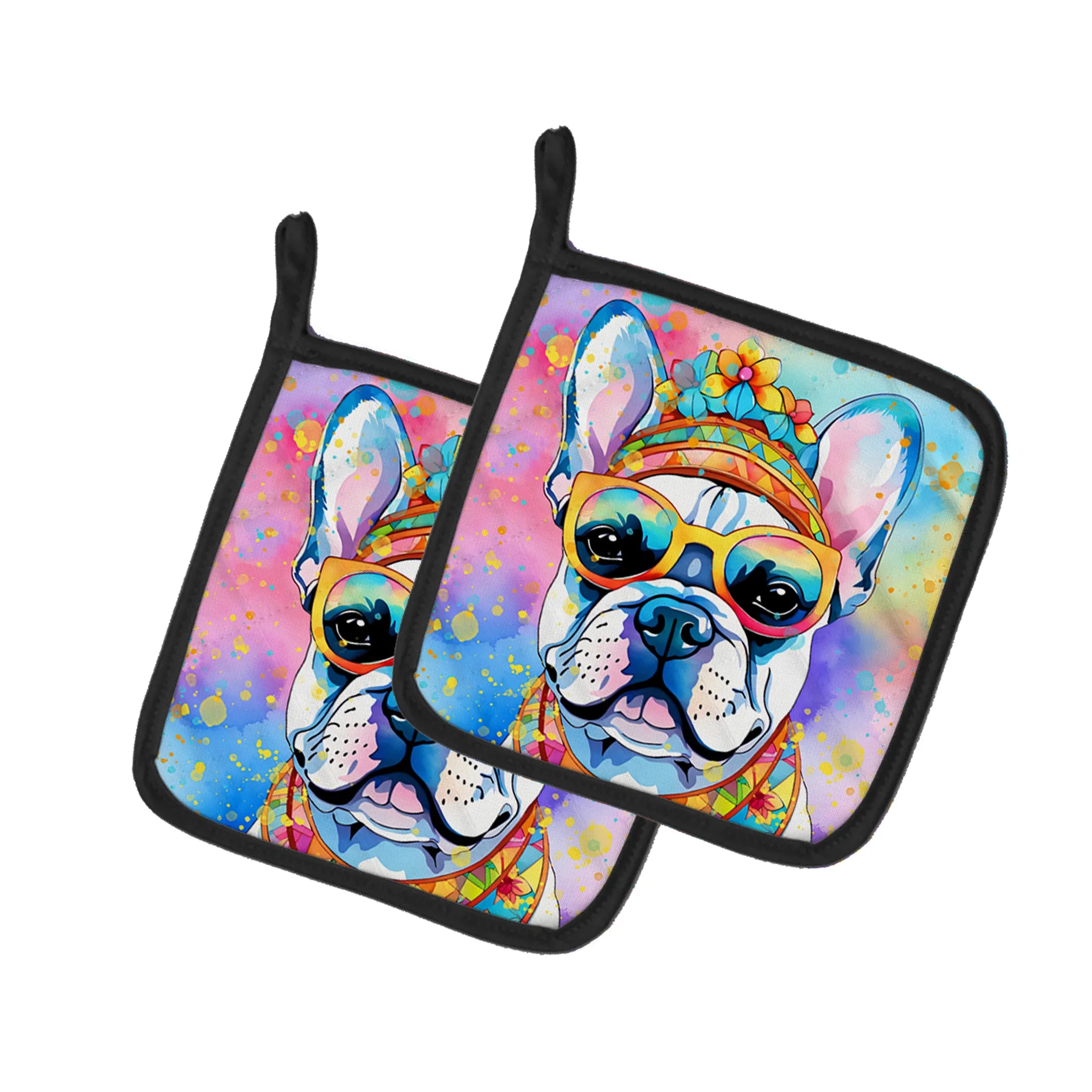 Hippie Dawg Pair of Pot Holders - Size: 7.5HX7.5W | Pack Of: 1 | Collection name: Hippie dawg
