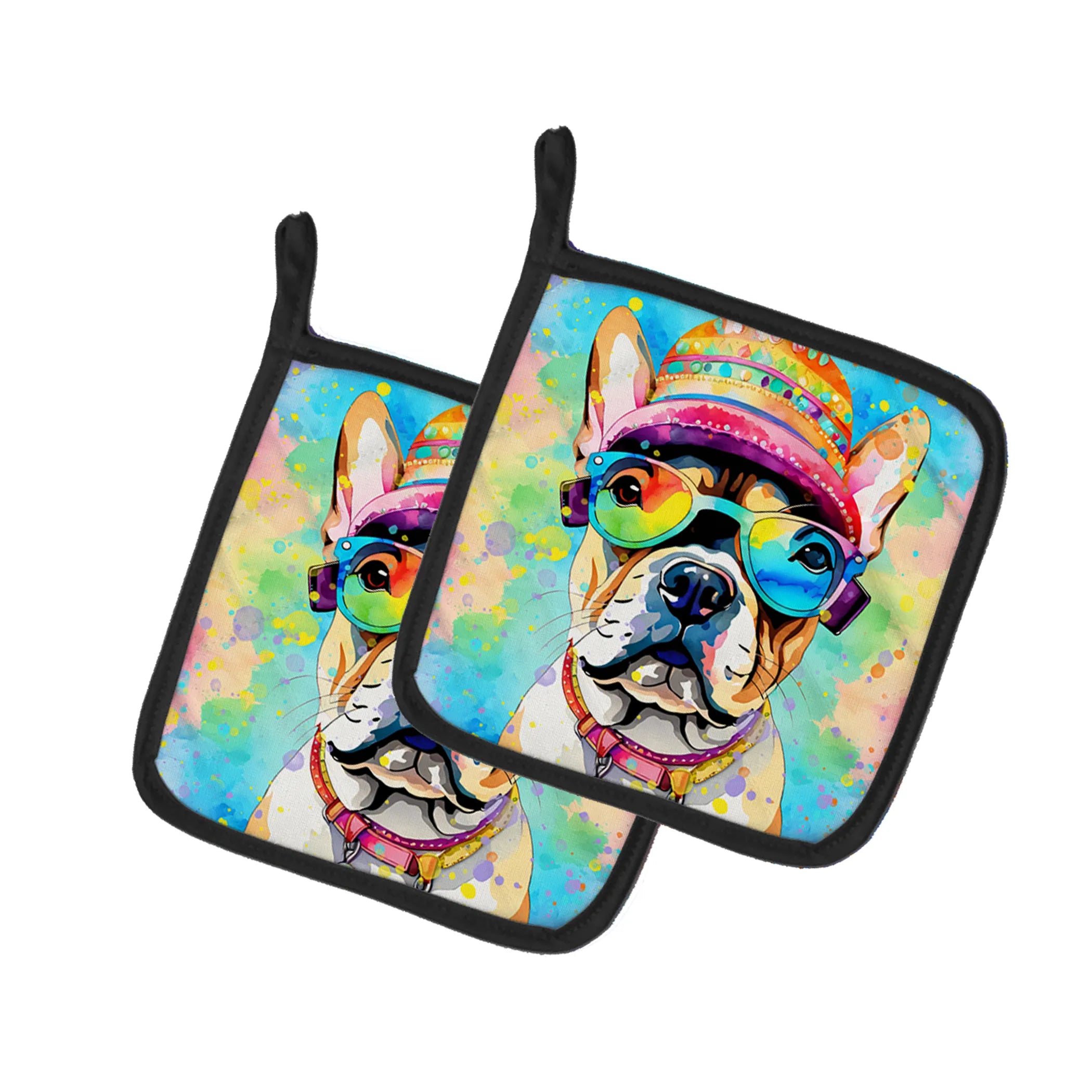 Hippie Dawg Pair of Pot Holders - Size: 7.5HX7.5W | Pack Of: 1 | Collection name: Hippie dawg