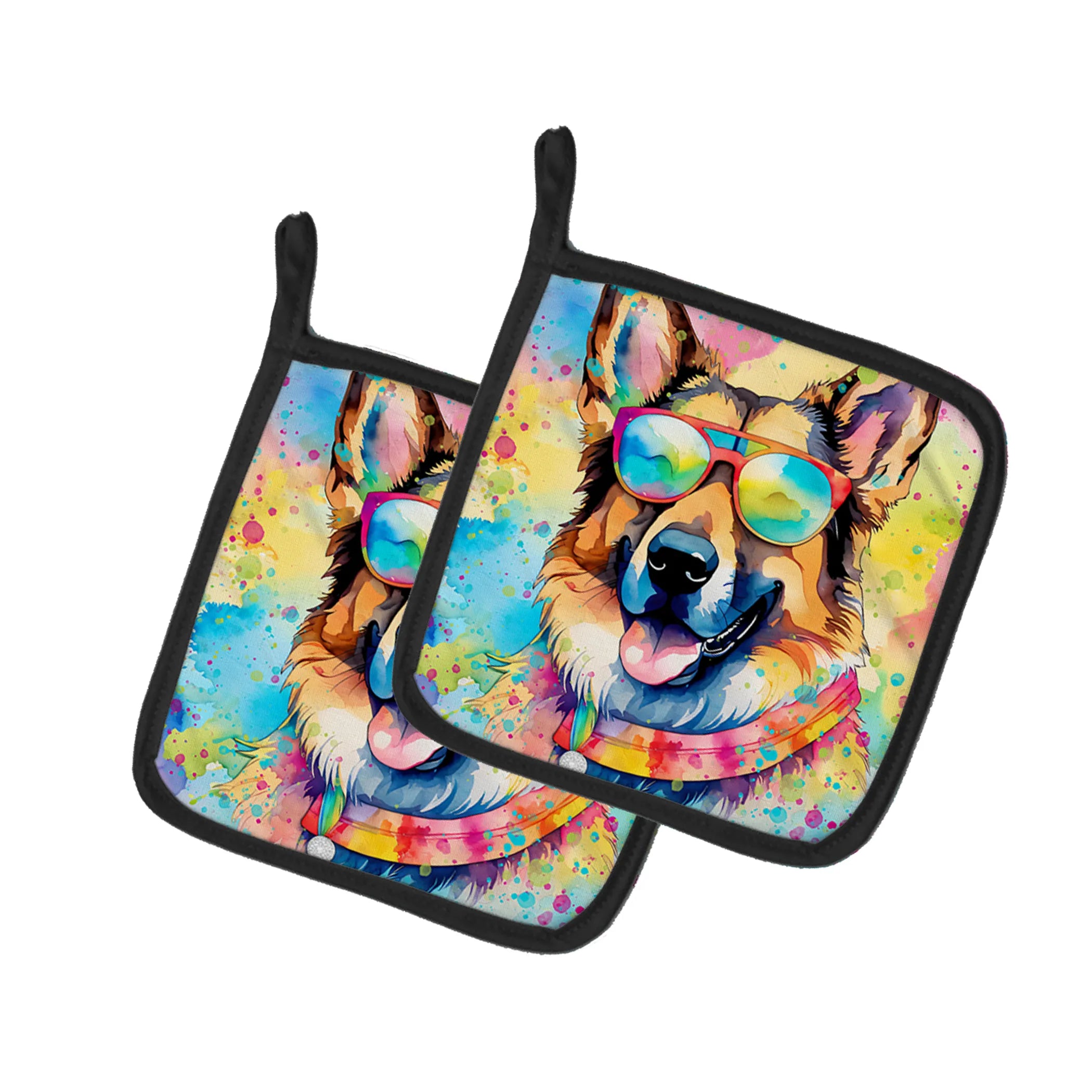 Hippie Dawg Pair of Pot Holders - Size: 7.5HX7.5W | Pack Of: 1 | Collection name: Hippie dawg