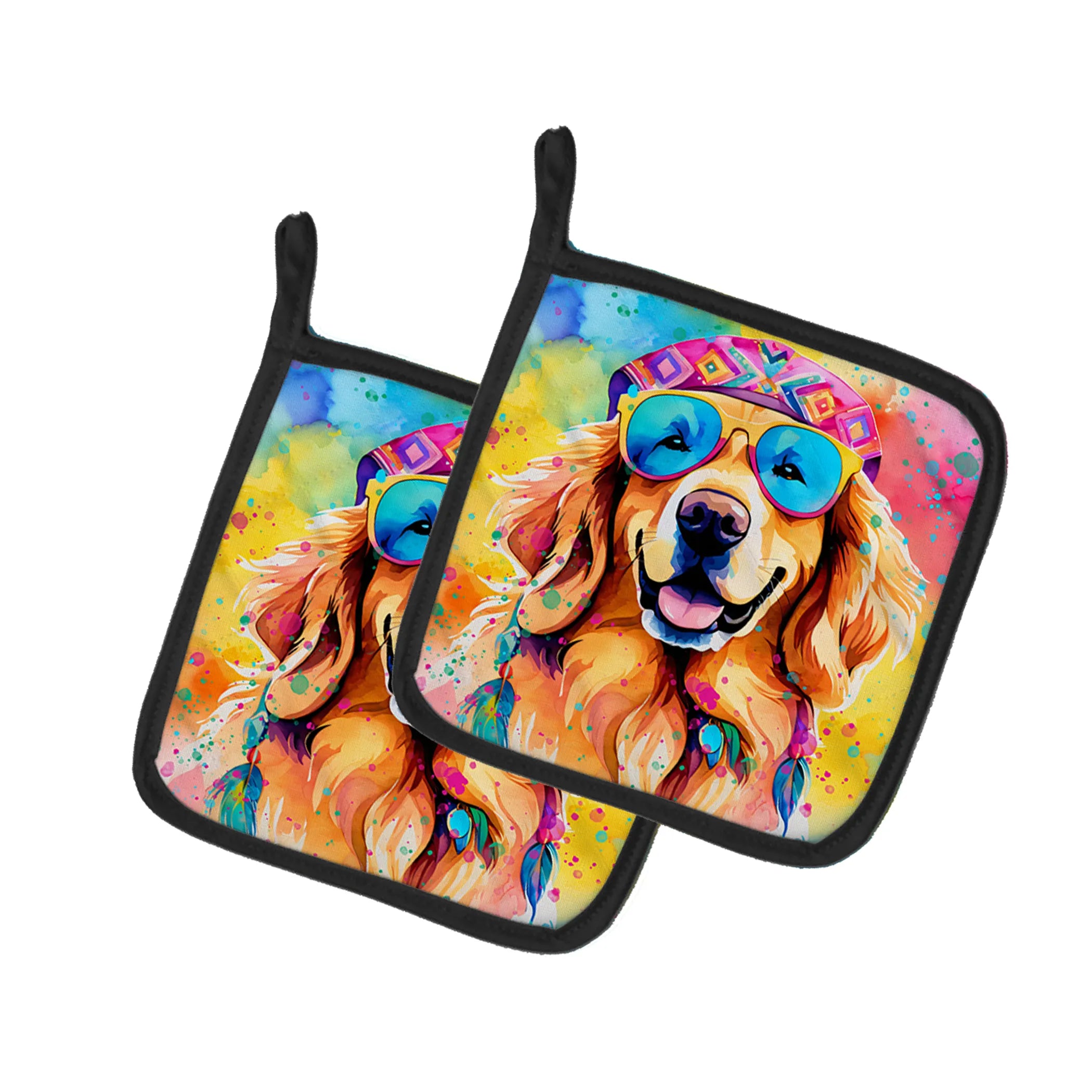 Hippie Dawg Pair of Pot Holders - Size: 7.5HX7.5W | Pack Of: 1 | Collection name: Hippie dawg