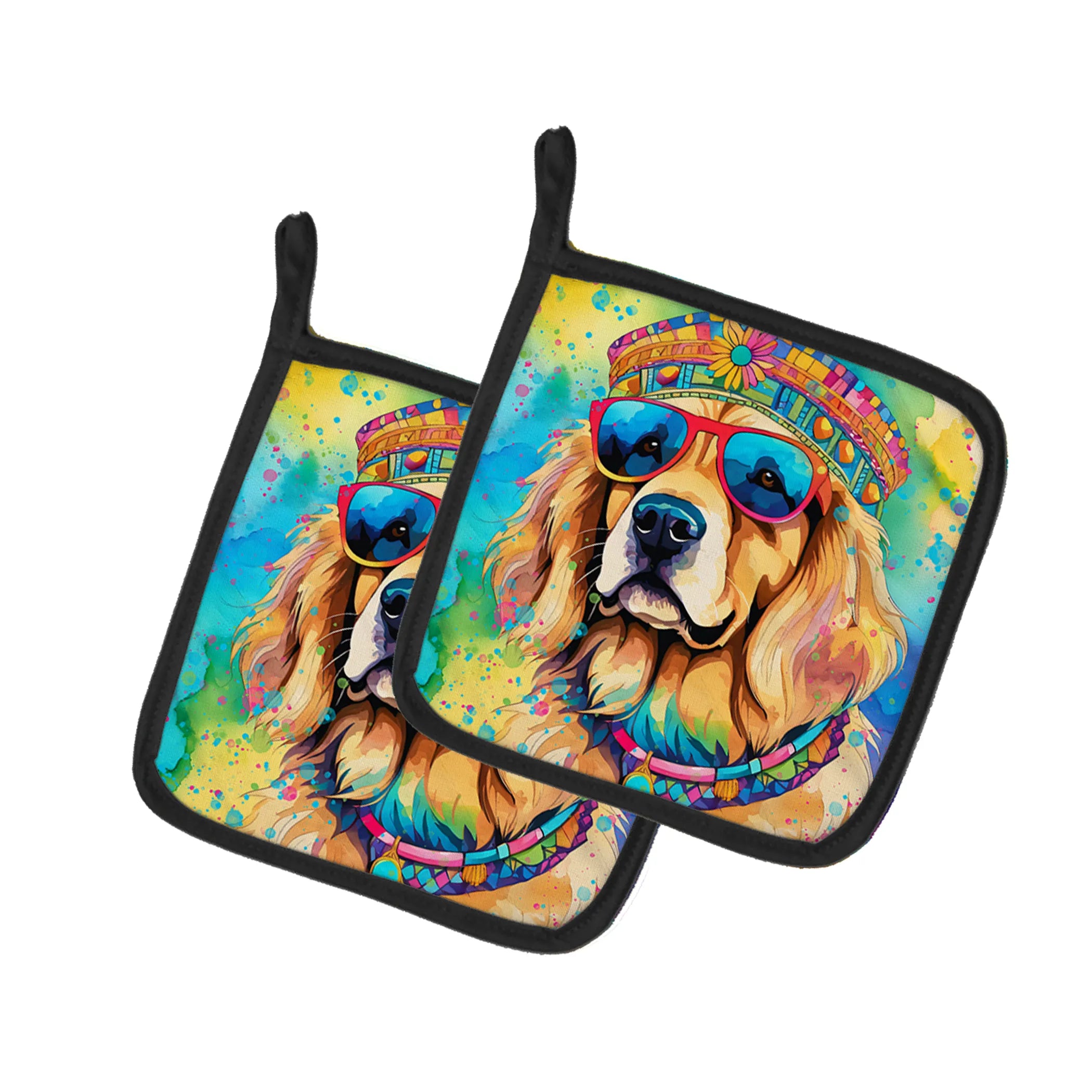 Hippie Dawg Pair of Pot Holders - Size: 7.5HX7.5W | Pack Of: 1 | Collection name: Hippie dawg