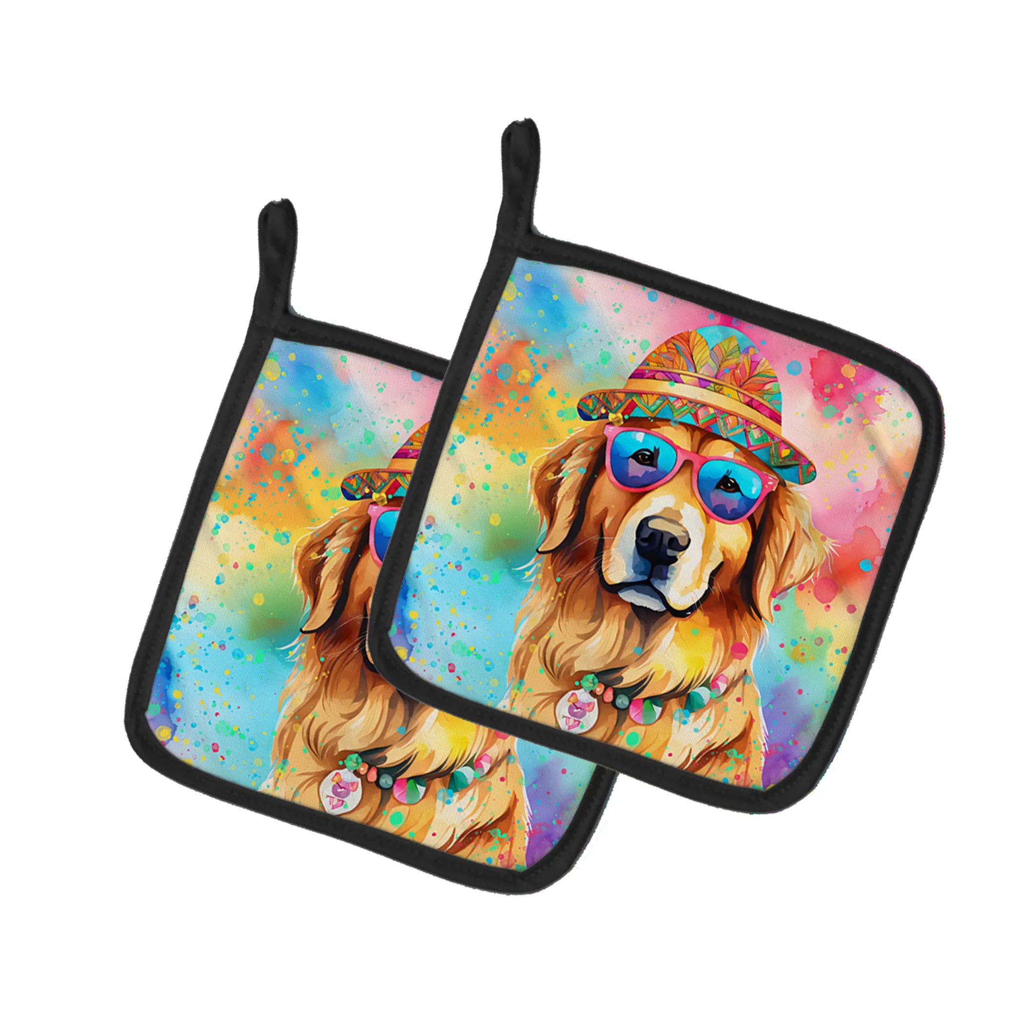 Hippie Dawg Pair of Pot Holders - Size: 7.5HX7.5W | Pack Of: 1 | Collection name: Hippie dawg