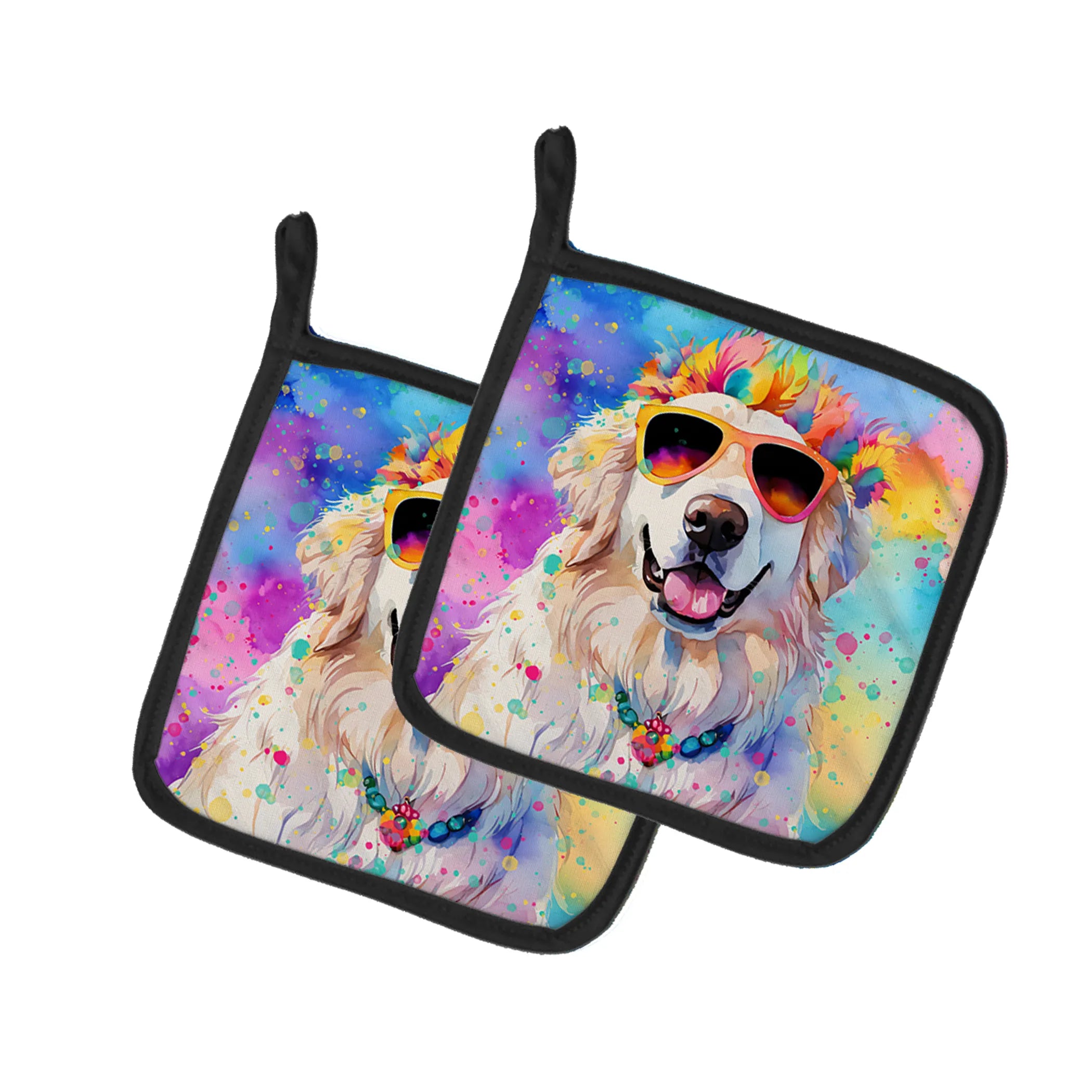 Hippie Dawg Pair of Pot Holders - Size: 7.5HX7.5W | Pack Of: 1 | Collection name: Hippie dawg